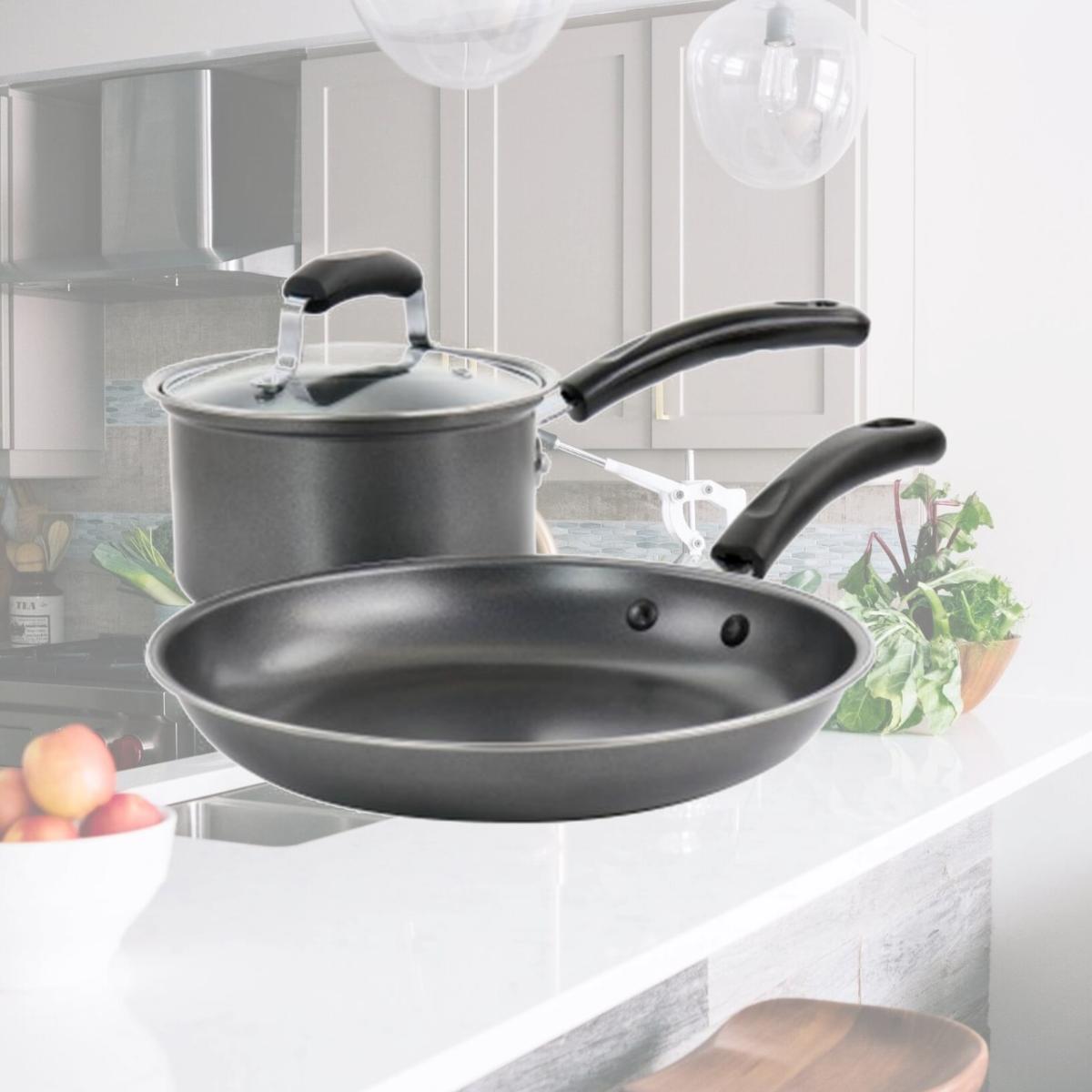 Picture of Gibson Everyday 127791.03 Highberry Nonstick Carbon Steel Cookware Set, Grey - 3 Piece