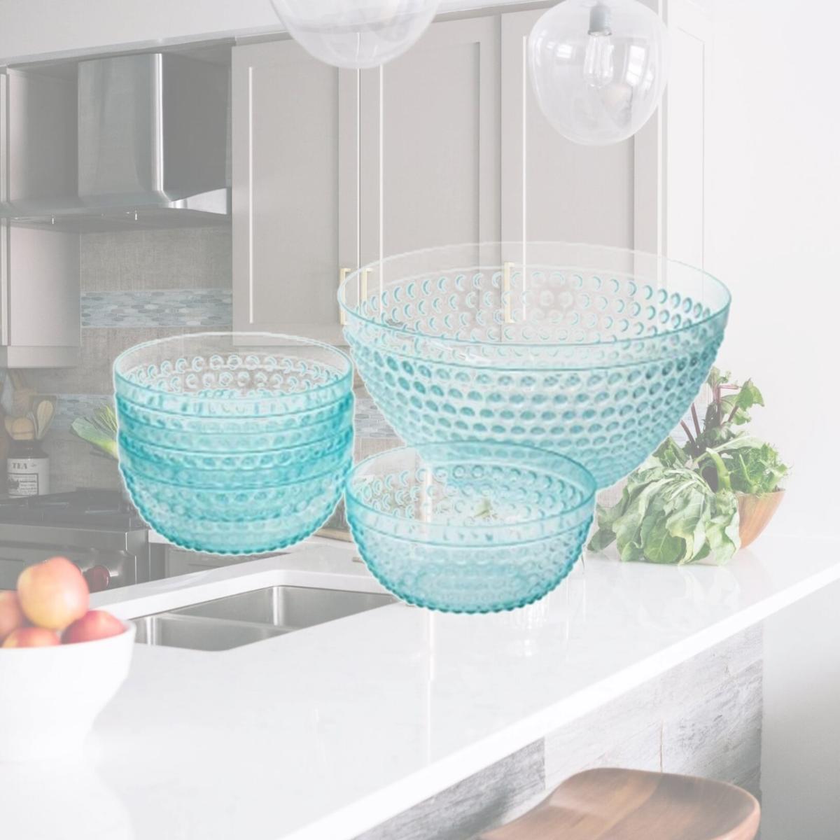 Picture of Gibson Home 129393.05 Plastic Bowl Set with Serving Bowl, Light Blue