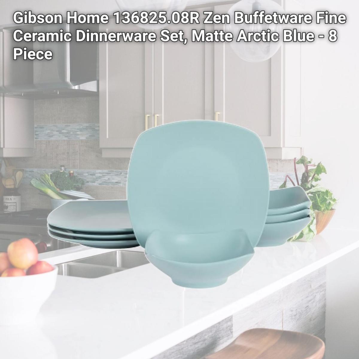 Picture of Gibson Home 136825.08R Zen Buffetware Fine Ceramic Dinnerware Set, Matte Arctic Blue - 8 Piece