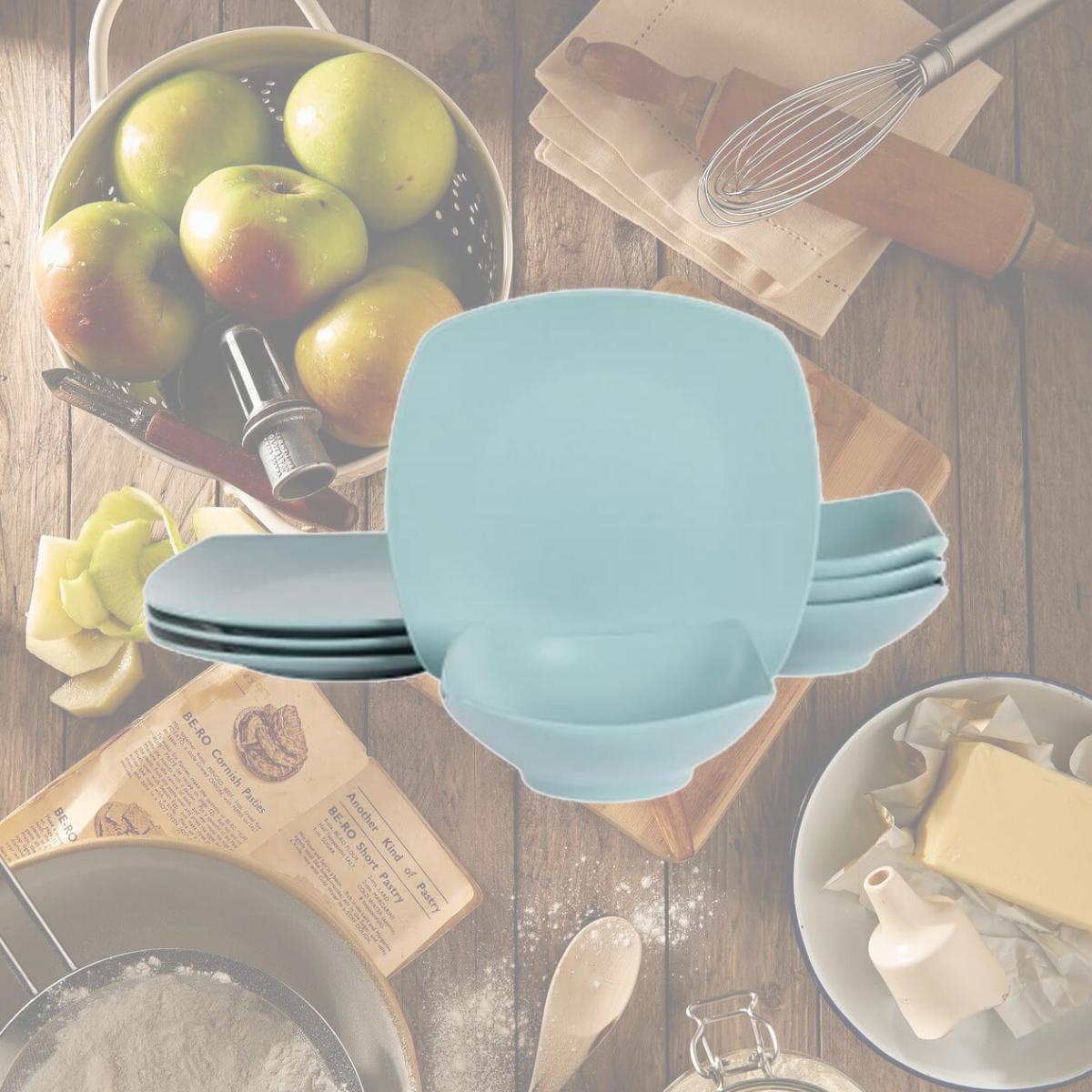 Picture of Gibson Home 136825.08R Zen Buffetware Fine Ceramic Dinnerware Set, Matte Arctic Blue - 8 Piece