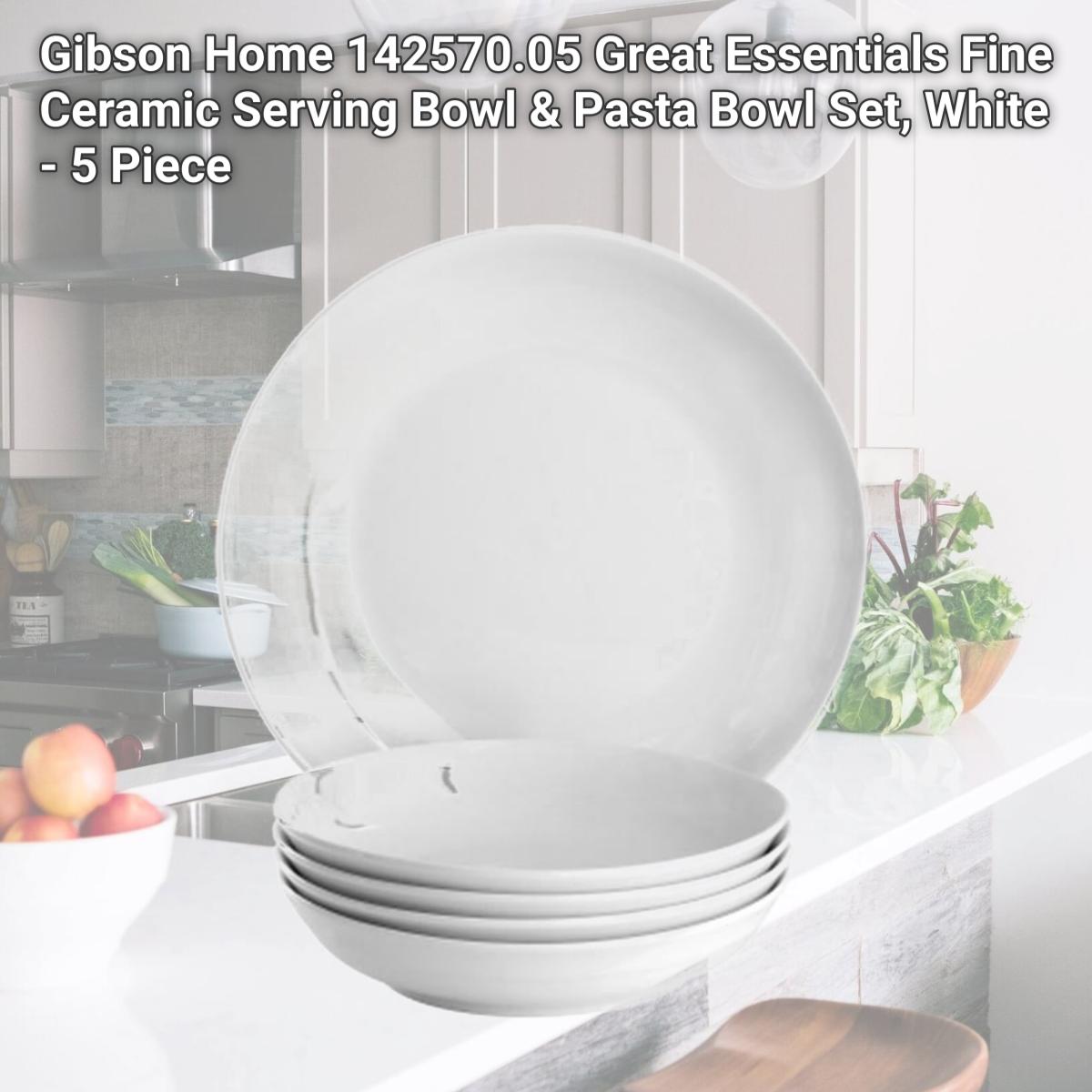 Picture of Gibson Home 142570.05 Great Essentials Fine Ceramic Serving Bowl & Pasta Bowl Set, White - 5 Piece