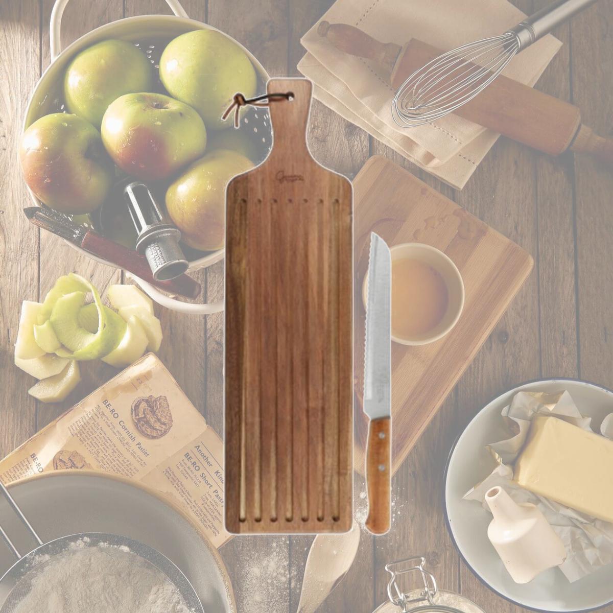 Picture of Gibson Elite 143829.02 Acacia Wood Serving Board & Bread Knife Set, Brown - 2 Piece