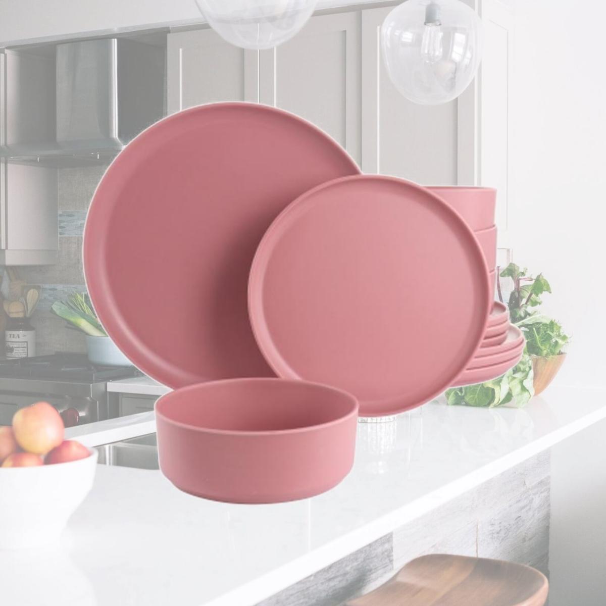 Picture of Gibson Home 135730.12 Canyon Crest Round Melamine Dinnerware Set, Pink - 12 Piece