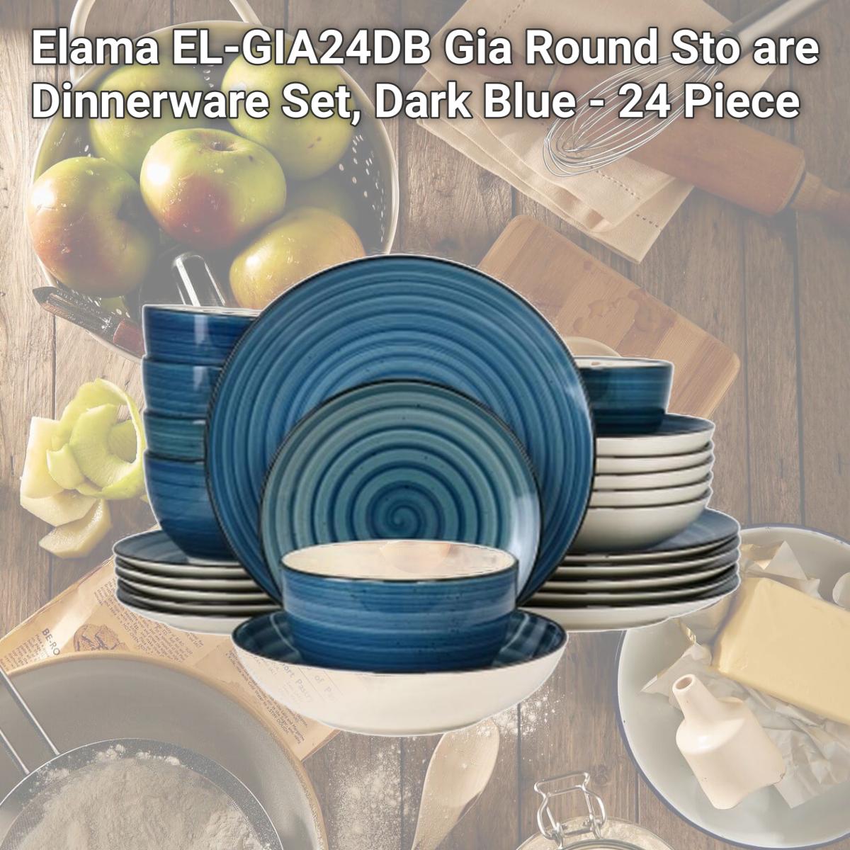 Picture of Elama EL-GIA24DB Gia Round Sto are Dinnerware Set, Dark Blue - 24 Piece