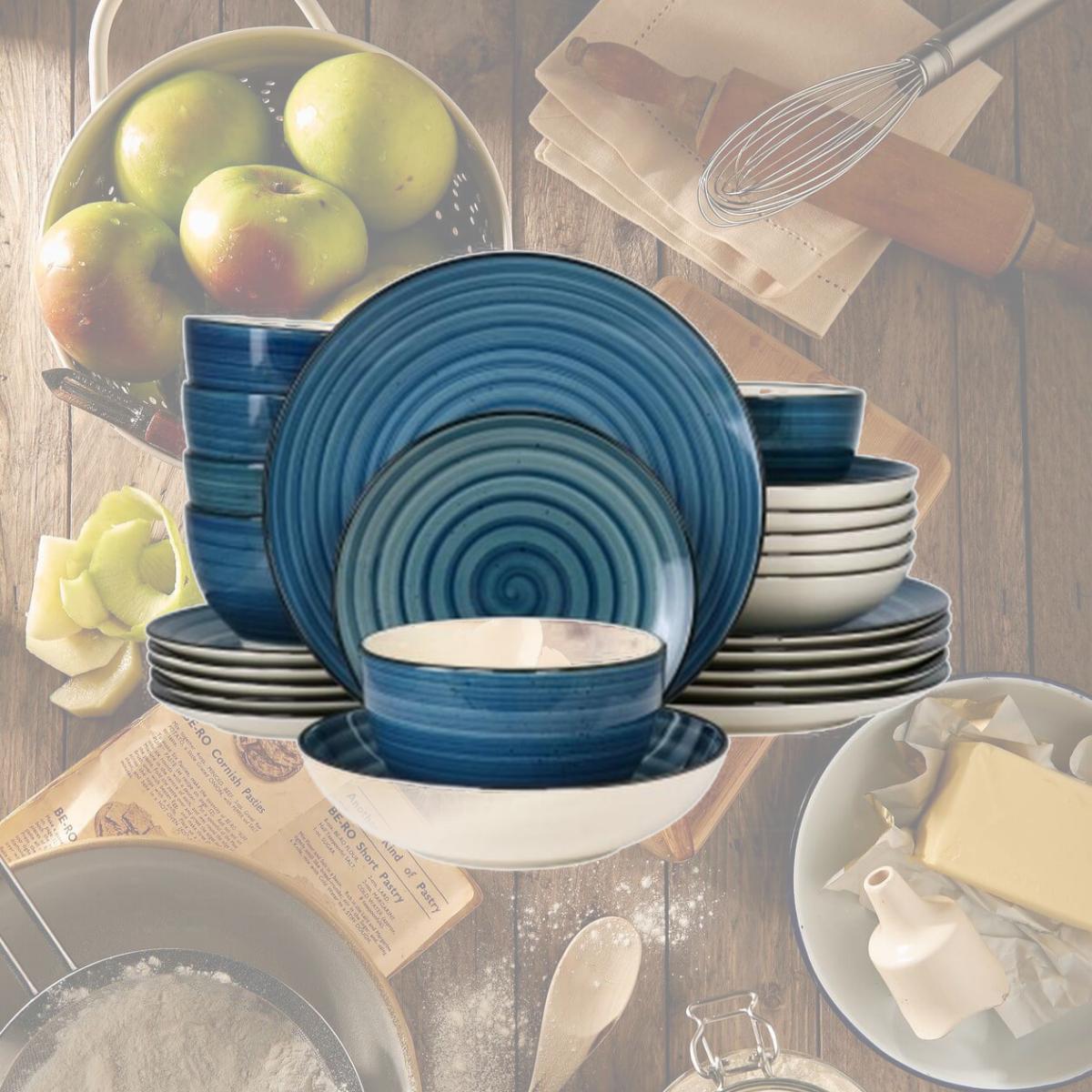 Picture of Elama EL-GIA24DB Gia Round Sto are Dinnerware Set, Dark Blue - 24 Piece