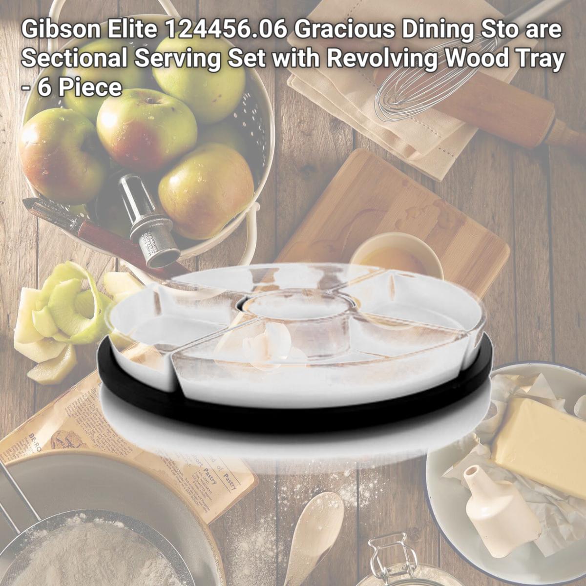 Picture of Gibson Elite 124456.06 Gracious Dining Sto are Sectional Serving Set with Revolving Wood Tray - 6 Piece