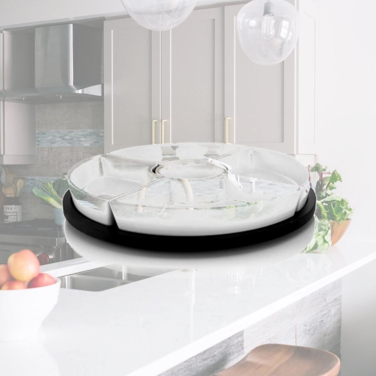 Picture of Gibson Elite 124456.06 Gracious Dining Sto are Sectional Serving Set with Revolving Wood Tray - 6 Piece