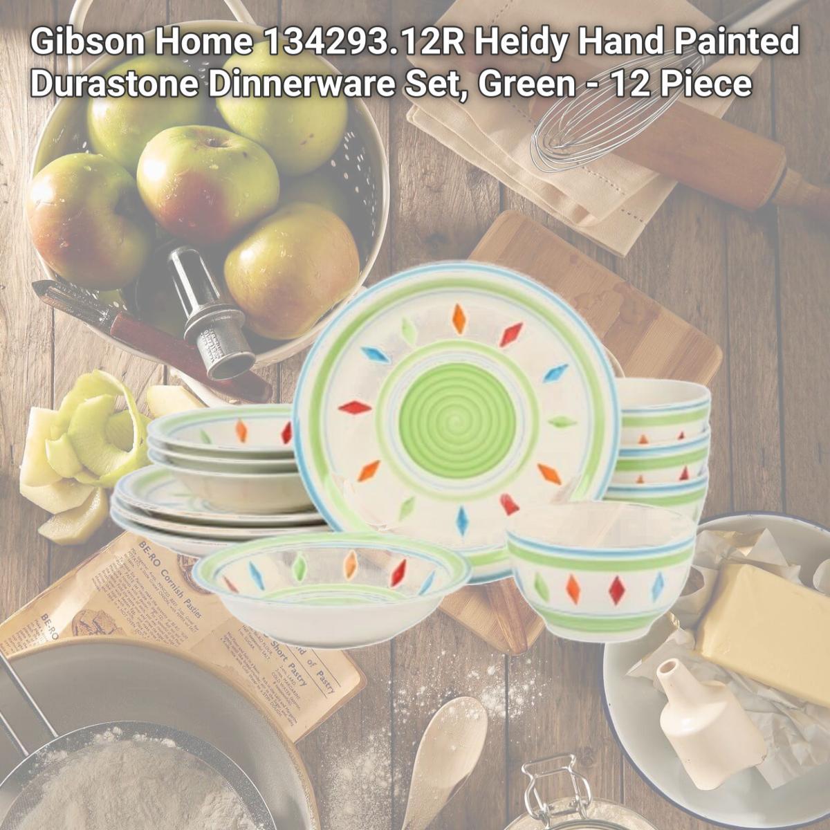 Picture of Gibson Home 134293.12R Heidy Hand Painted Durastone Dinnerware Set, Green - 12 Piece