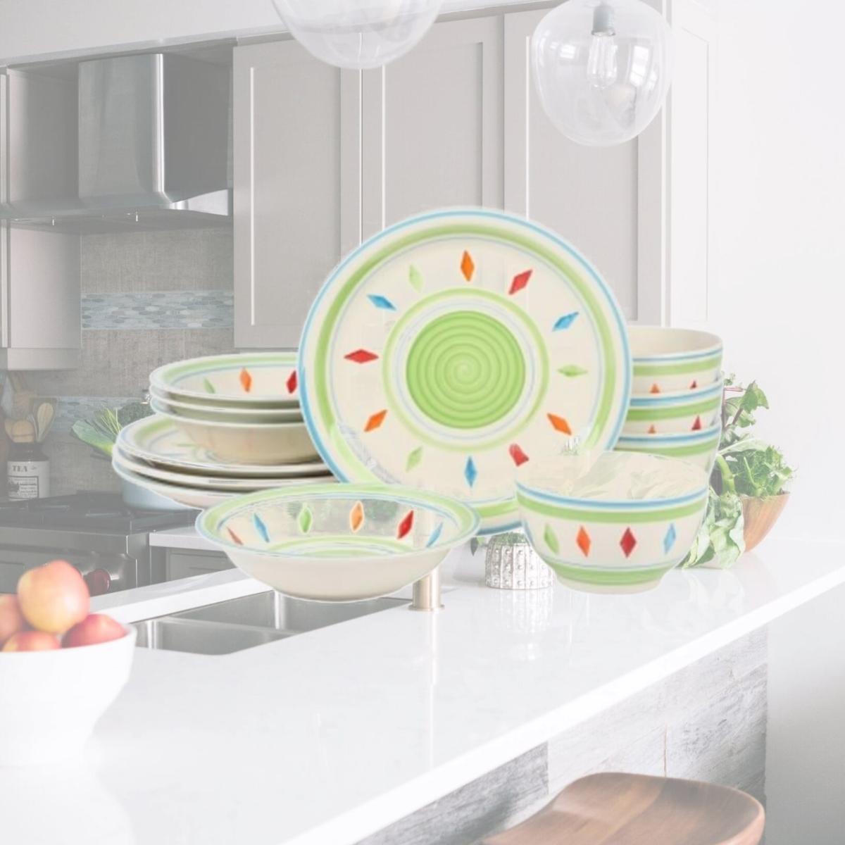 Picture of Gibson Home 134293.12R Heidy Hand Painted Durastone Dinnerware Set, Green - 12 Piece