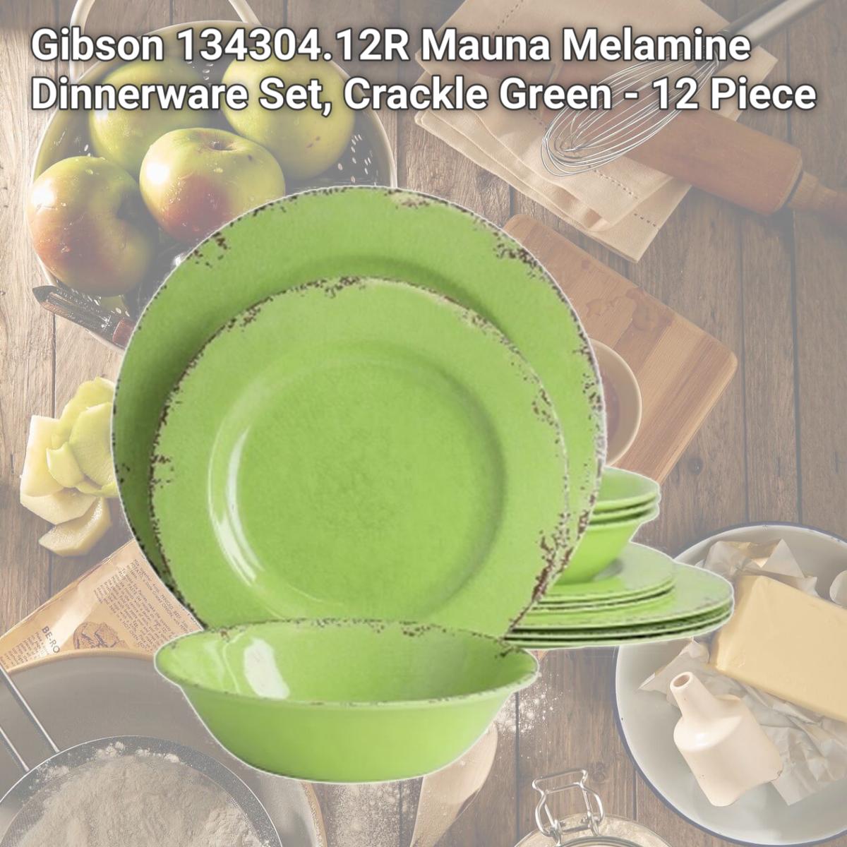 Picture of Gibson 134304.12R Mauna Melamine Dinnerware Set, Crackle Green - 12 Piece