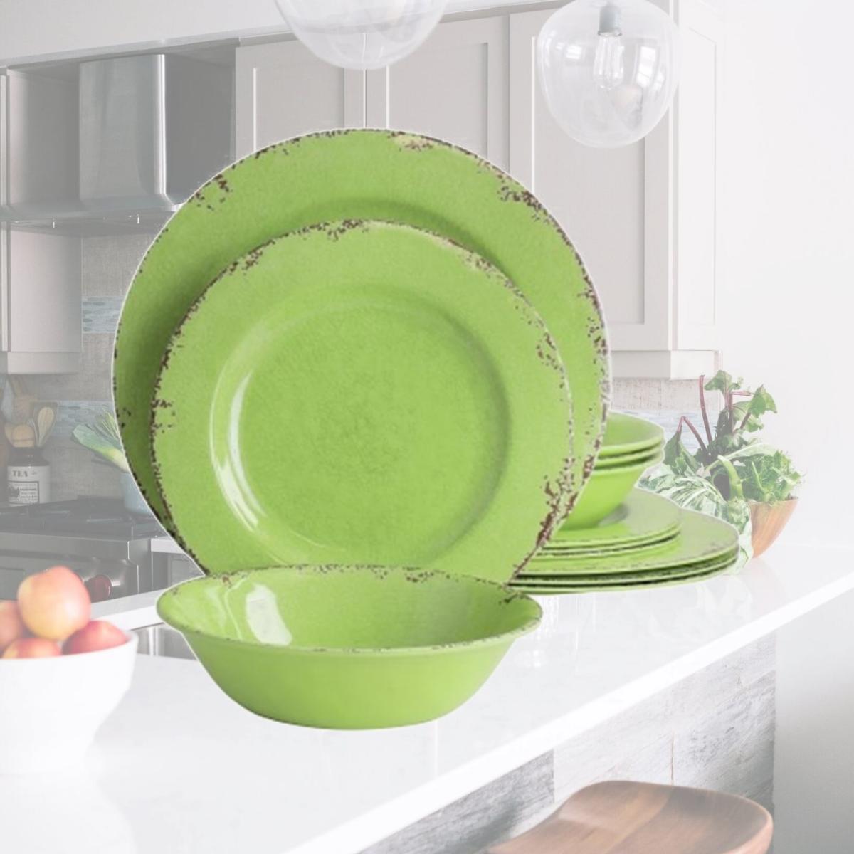 Picture of Gibson 134304.12R Mauna Melamine Dinnerware Set, Crackle Green - 12 Piece