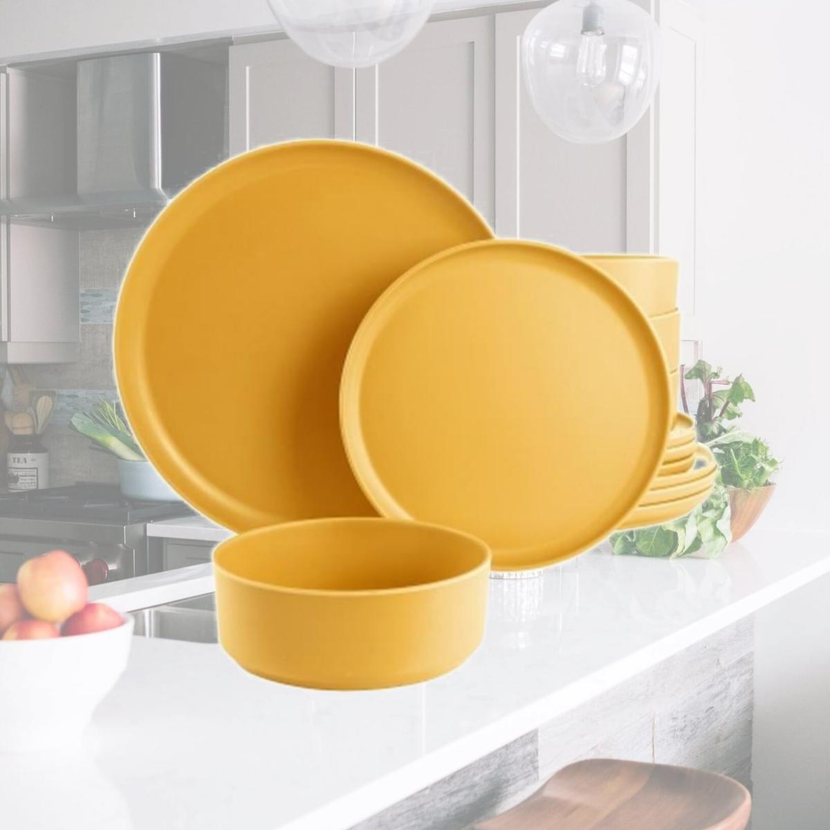 Picture of Gibson Home 135733.12 Canyon Crest Round Melamine Dinnerware Set, Yellow - 12 Piece