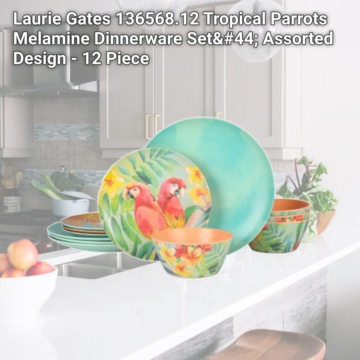 Picture of Laurie Gates 136568.12 Tropical Parrots Melamine Dinnerware Set, Assorted Design - 12 Piece
