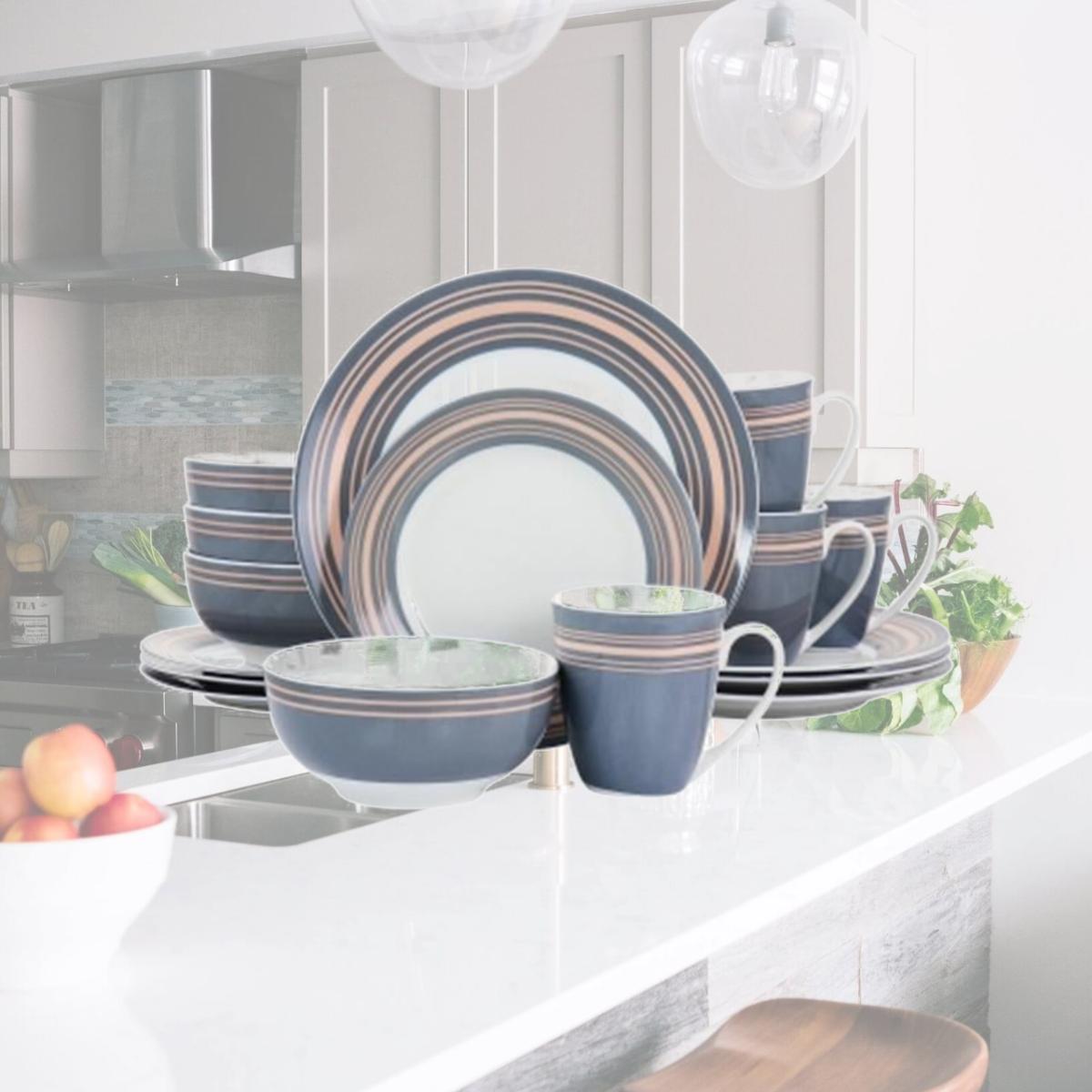 Picture of Gibson Home 130975.16 Silver Wind Fine Ceramic Dinnerware Set, Grey & Pink - 16 Piece