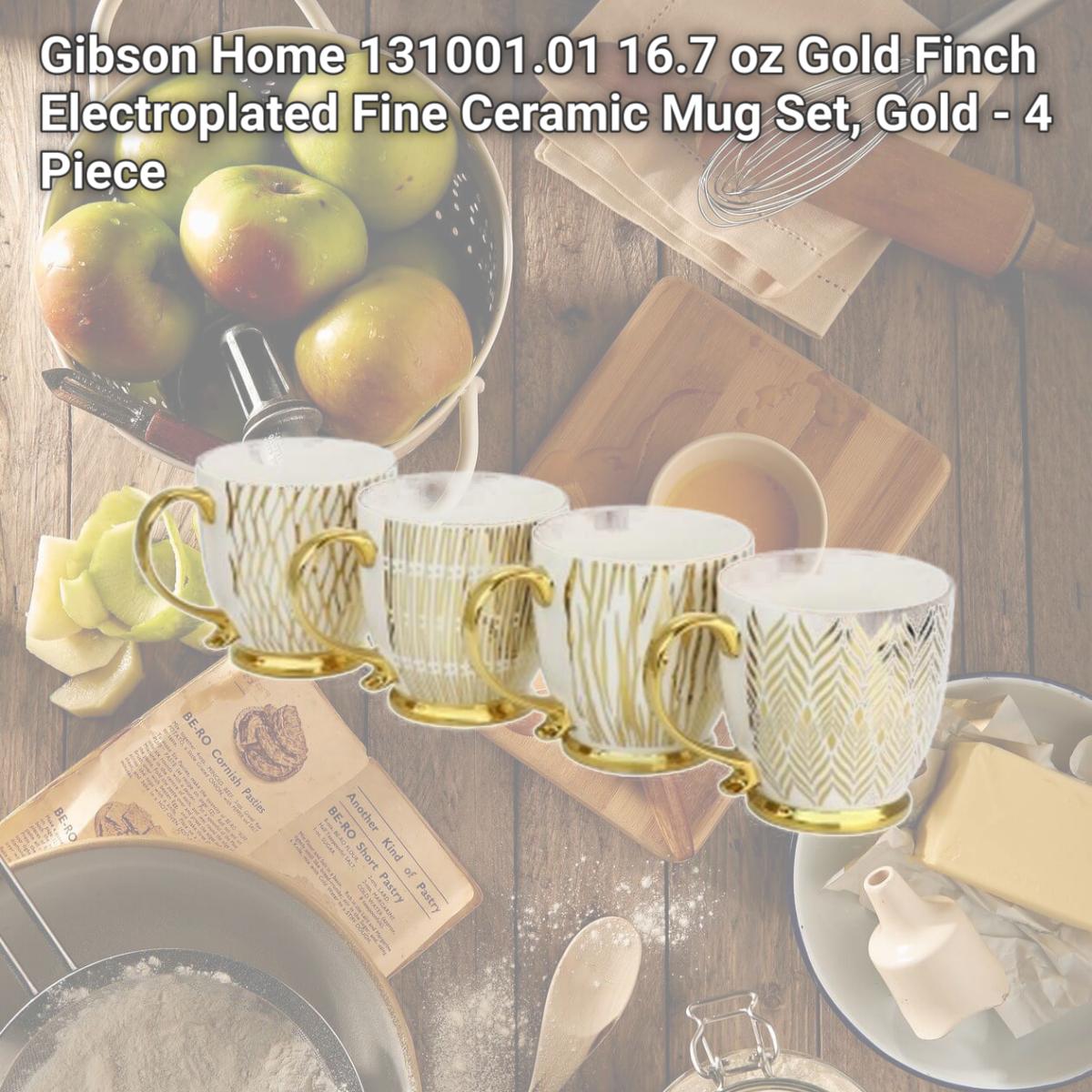 Picture of Gibson Home 131001.01 16.7 oz Gold Finch Electroplated Fine Ceramic Mug Set, Gold - 4 Piece