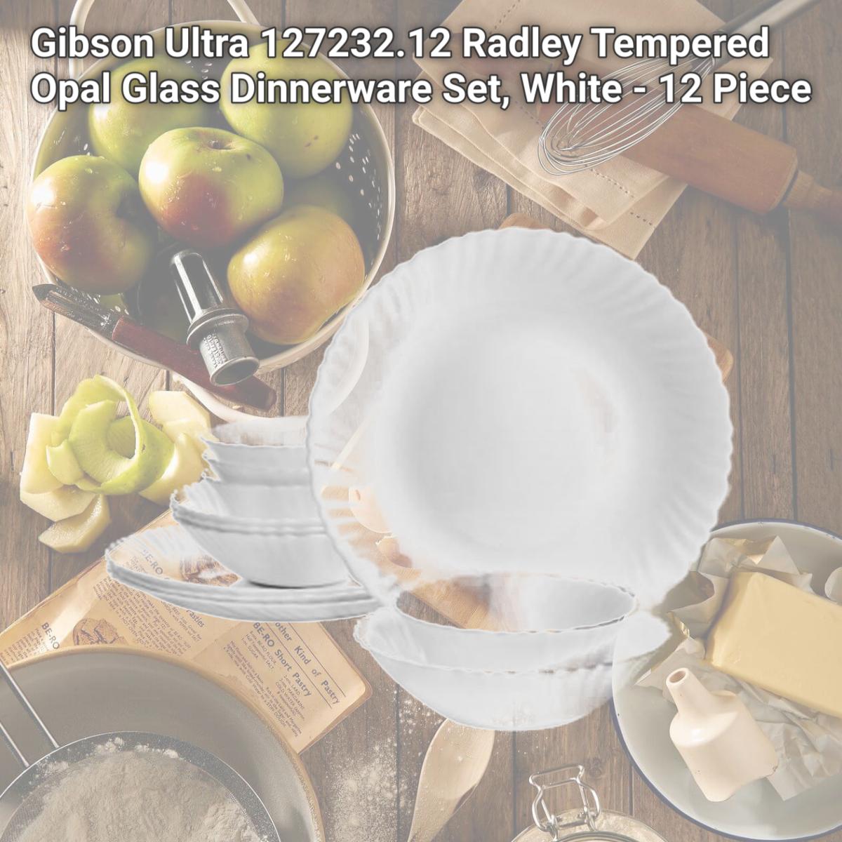 Picture of Gibson Ultra 127232.12 Radley Tempered Opal Glass Dinnerware Set, White - 12 Piece