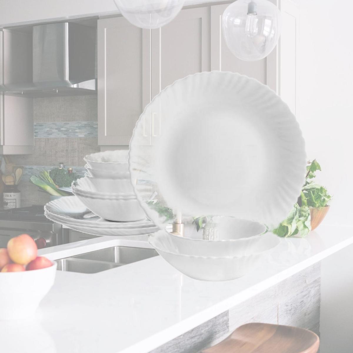 Picture of Gibson Ultra 127232.12 Radley Tempered Opal Glass Dinnerware Set, White - 12 Piece