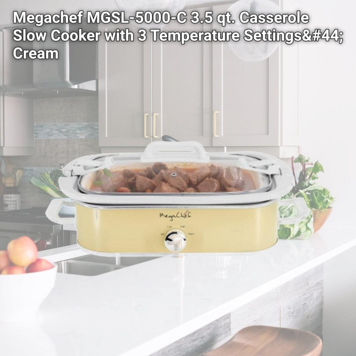 Picture of Megachef MGSL-5000-C 3.5 qt. Casserole Slow Cooker with 3 Temperature Settings, Cream