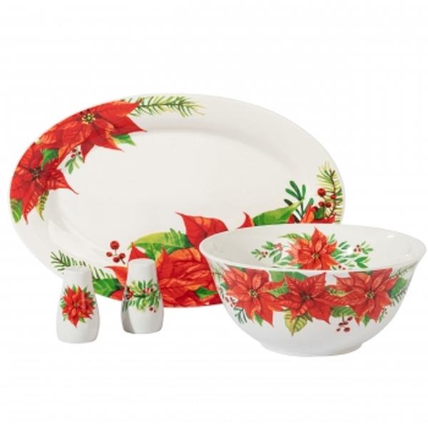 UPC 085081037954 product image for 80614.04RR Ceramic Serving Set with Poinsettia Decoration, White - 4 Piece | upcitemdb.com
