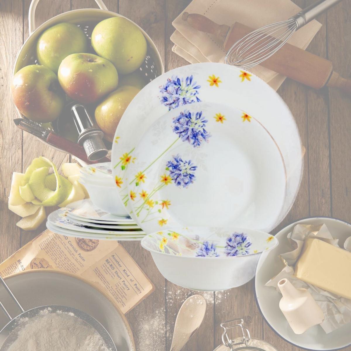 Picture of Gibson Ultra 97245.12 Tempered Opal Glass Dinnerware Set, Violet Floral - 12 Piece