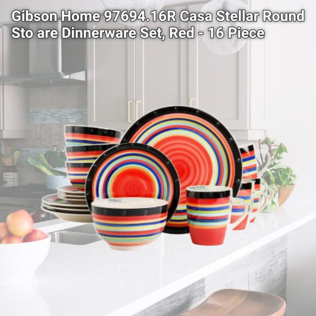 Picture of Gibson Home 97694.16R Casa Stellar Round Sto are Dinnerware Set, Red - 16 Piece