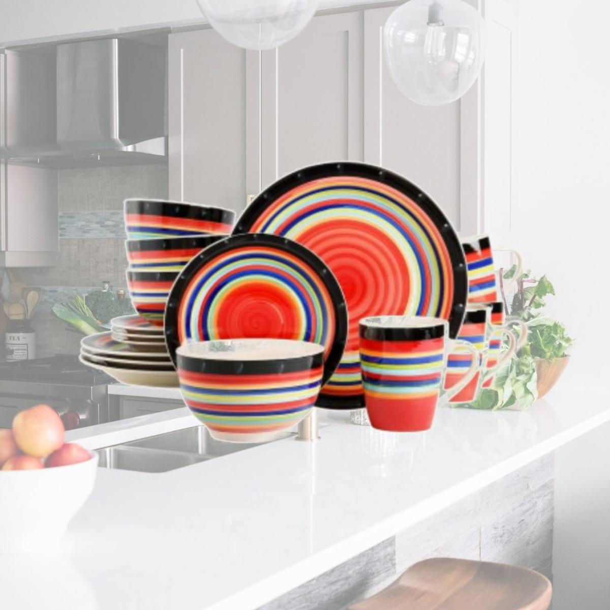 Picture of Gibson Home 97694.16R Casa Stellar Round Sto are Dinnerware Set, Red - 16 Piece