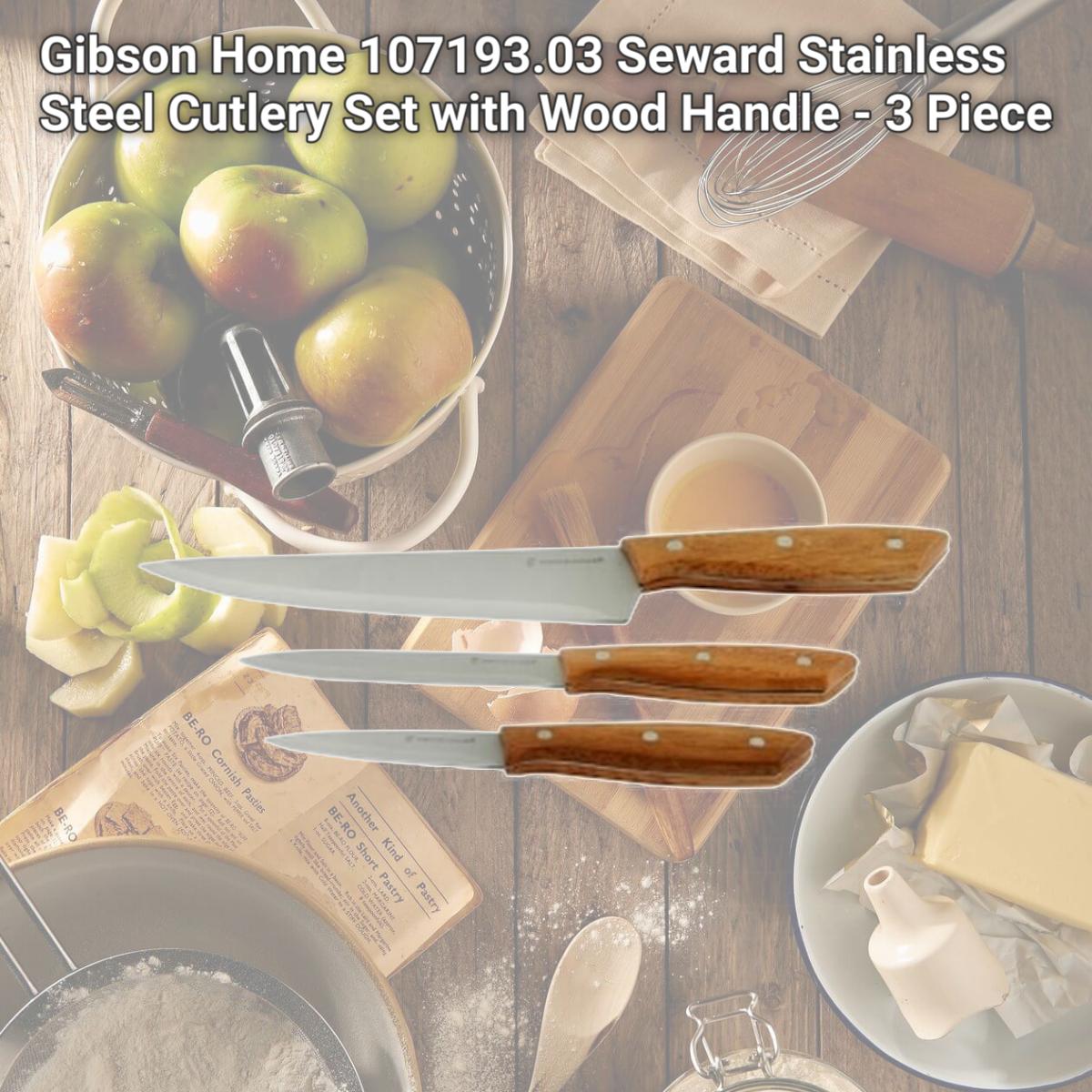 Picture of Gibson Home 107193.03 Seward Stainless Steel Cutlery Set with Wood Handle - 3 Piece