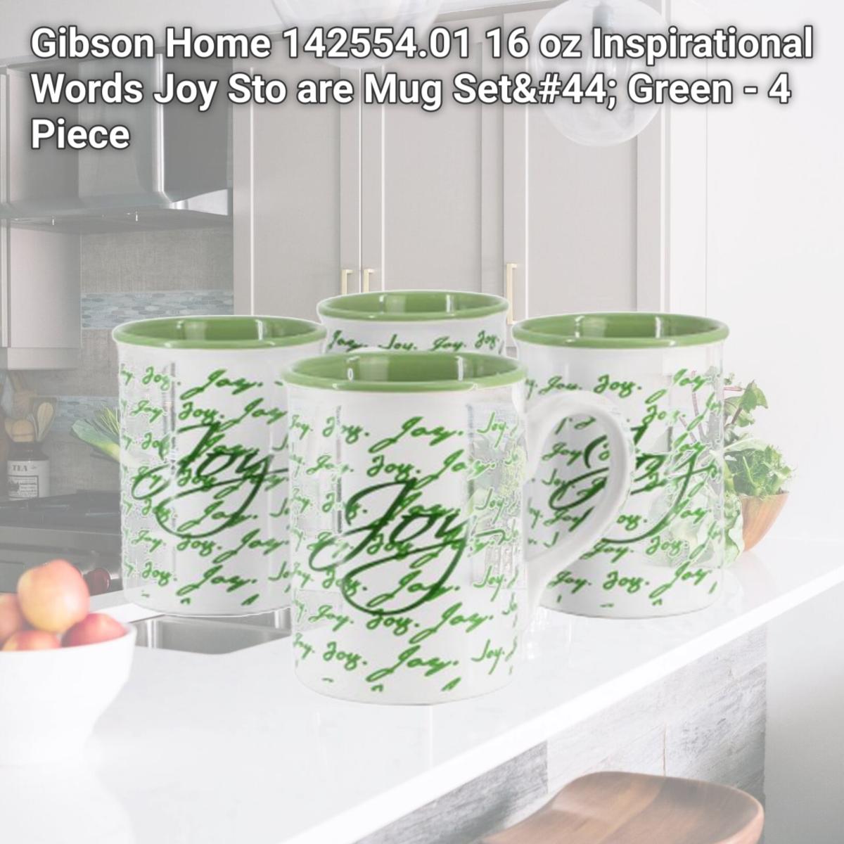 Picture of Gibson Home 142554.01 16 oz Inspirational Words Joy Sto are Mug Set, Green - 4 Piece