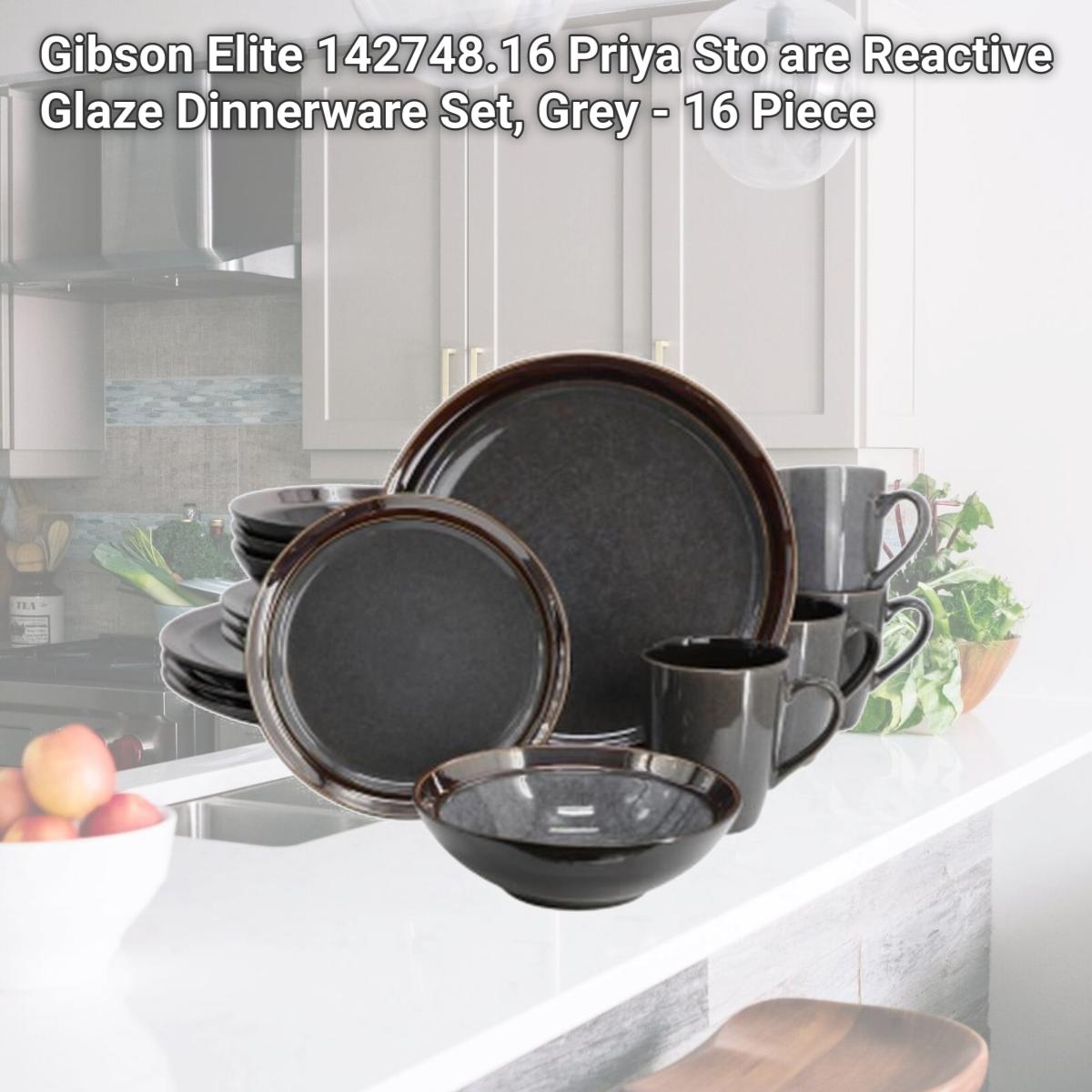 Picture of Gibson Elite 142748.16 Priya Sto are Reactive Glaze Dinnerware Set, Grey - 16 Piece