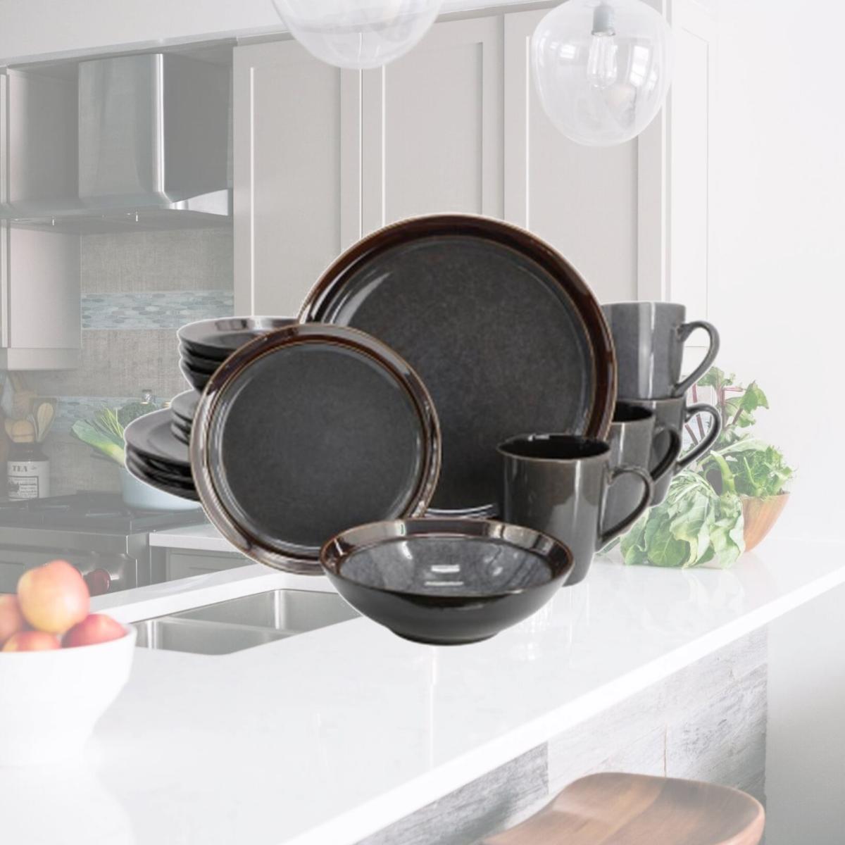 Picture of Gibson Elite 142748.16 Priya Sto are Reactive Glaze Dinnerware Set, Grey - 16 Piece