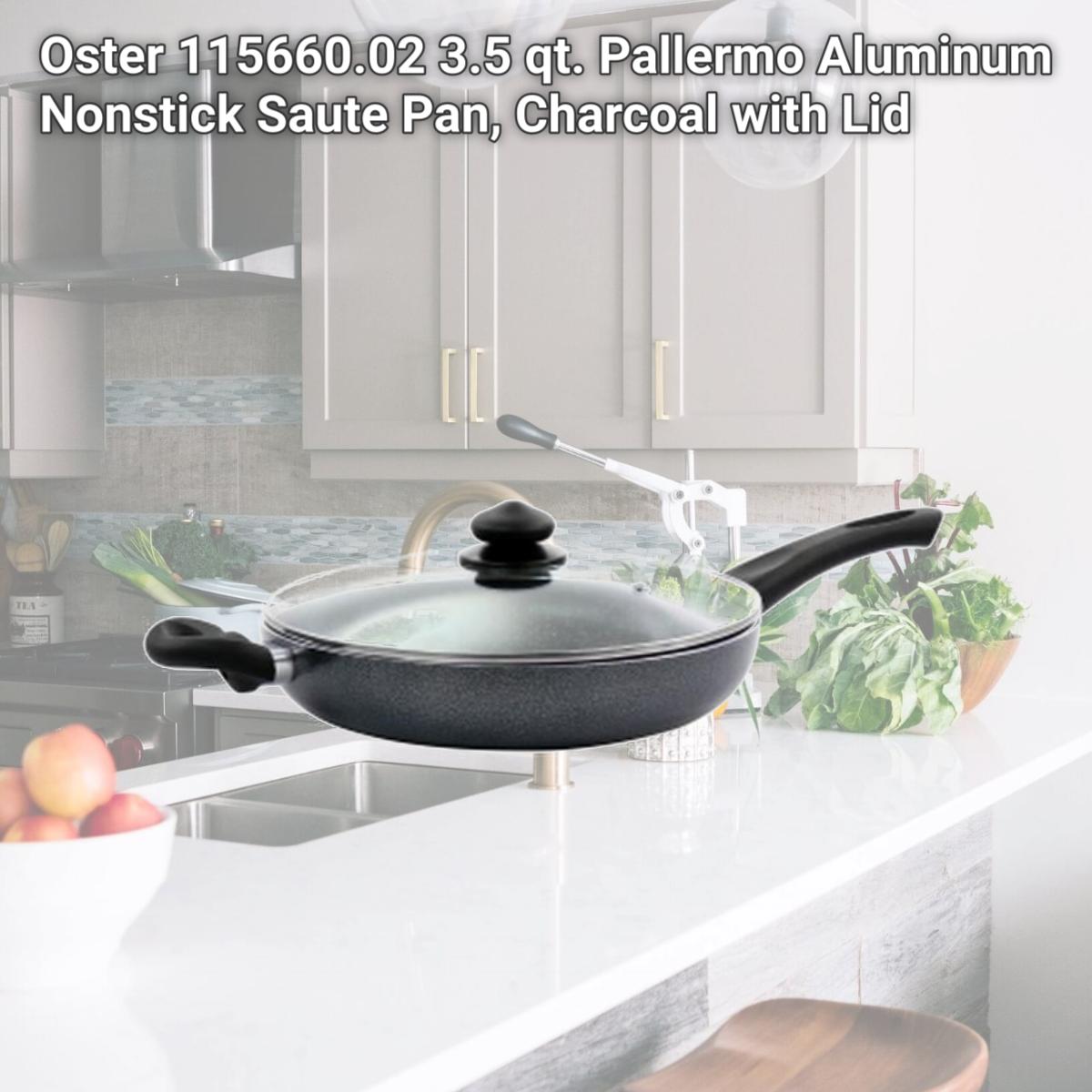 Picture of Oster 115660.02 3.5 qt. Pallermo Aluminum Nonstick Saute Pan, Charcoal with Lid