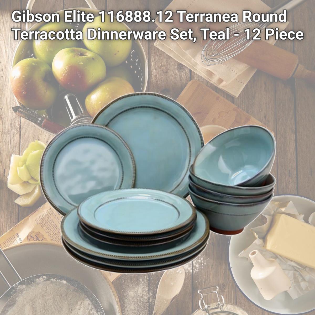 Picture of Gibson Elite 116888.12 Terranea Round Terracotta Dinnerware Set, Teal - 12 Piece