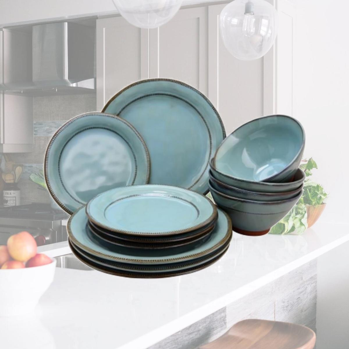 Picture of Gibson Elite 116888.12 Terranea Round Terracotta Dinnerware Set, Teal - 12 Piece