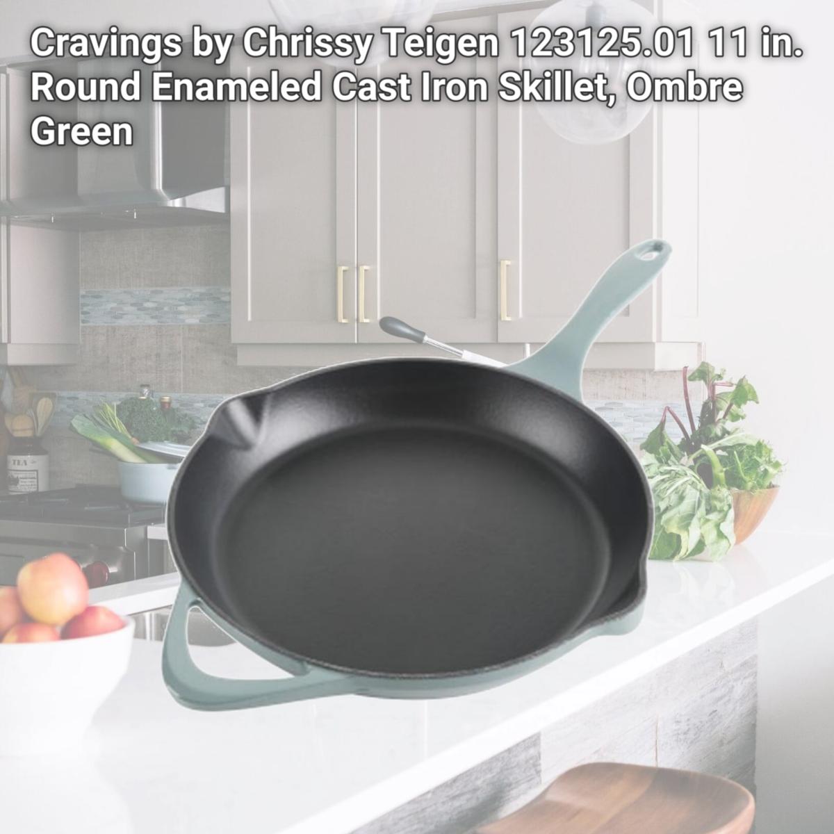 Picture of Cravings by Chrissy Teigen 123125.01 11 in. Round Enameled Cast Iron Skillet, Ombre Green