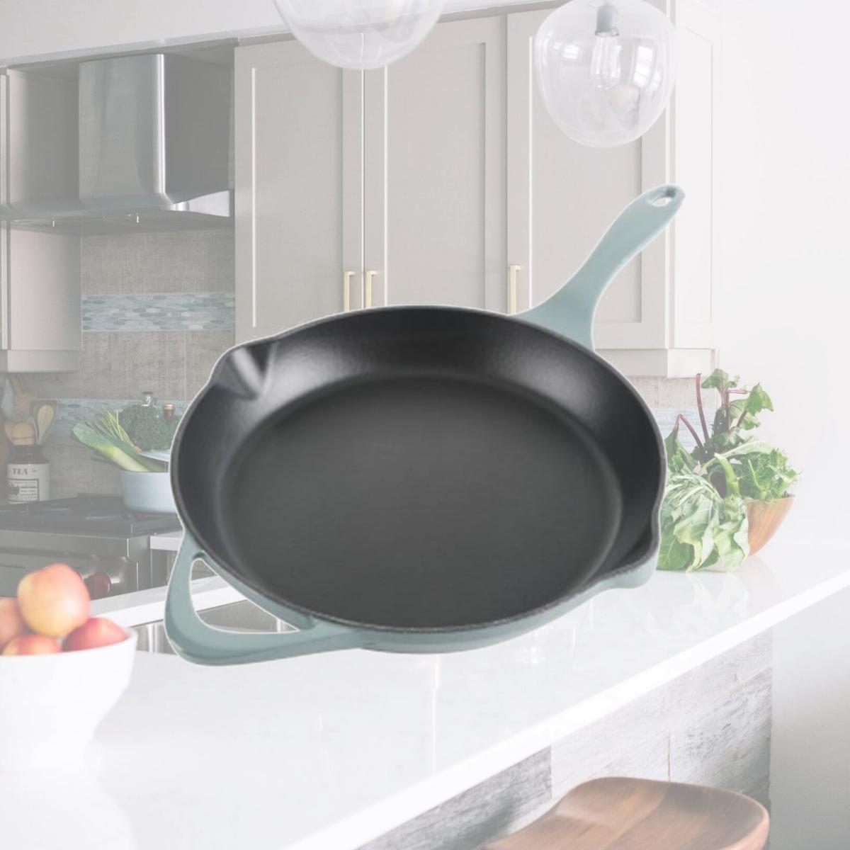 Picture of Cravings by Chrissy Teigen 123125.01 11 in. Round Enameled Cast Iron Skillet, Ombre Green