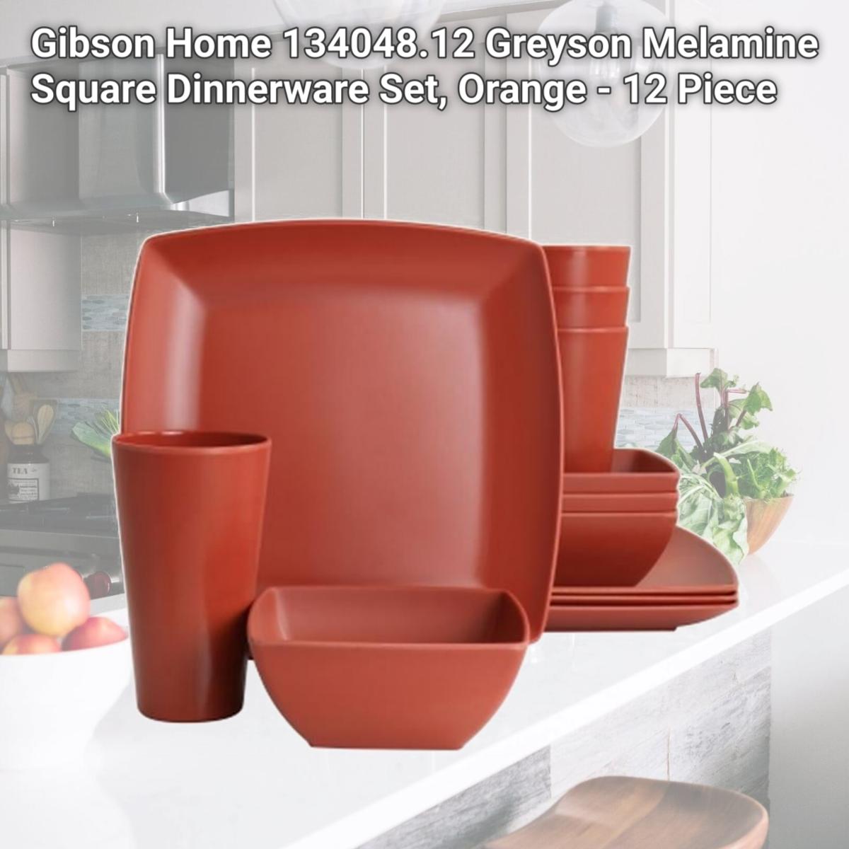 Picture of Gibson Home 134048.12 Greyson Melamine Square Dinnerware Set, Orange - 12 Piece