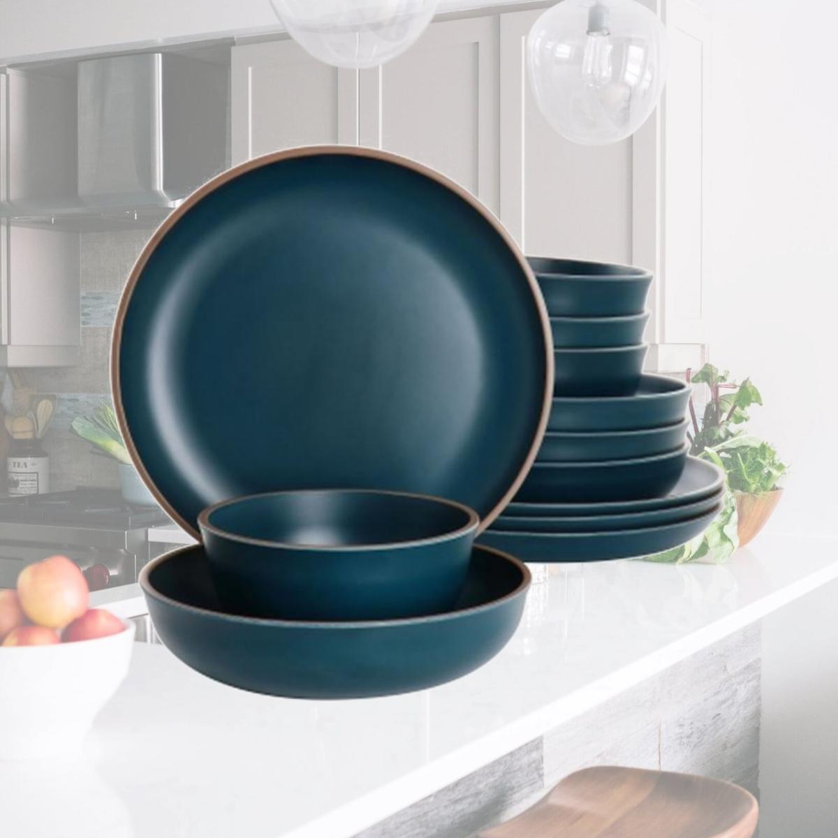 Picture of Gibson Home 136597.12 Rockabye Melamine Dinnerware Set, Dark Teal - 12 Piece