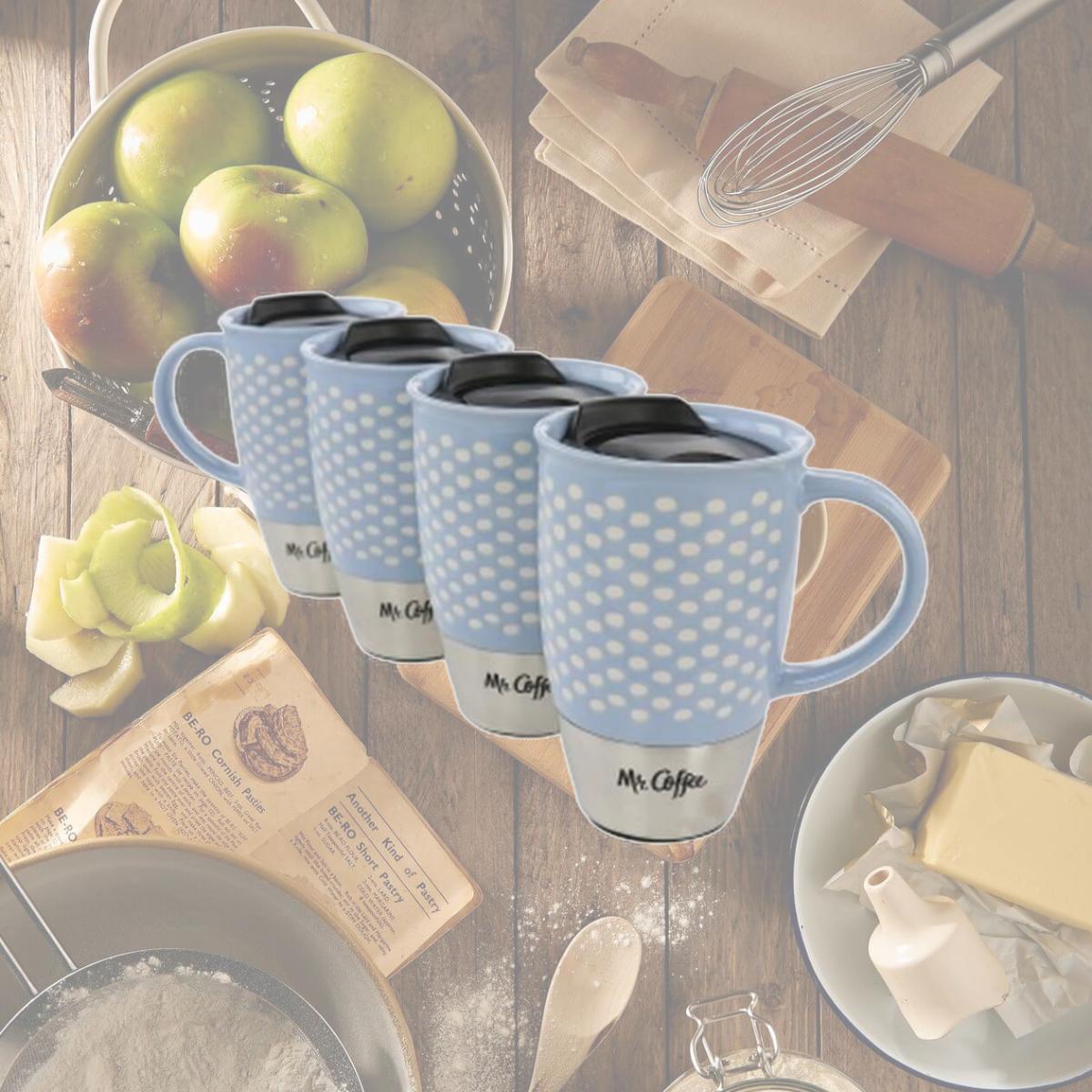 Picture of Mr. Coffee 138933.01 15 oz Coupleton Dot Sto are & Stainless Steel Travel Mug Set with Lid, Blue - 4 Piece