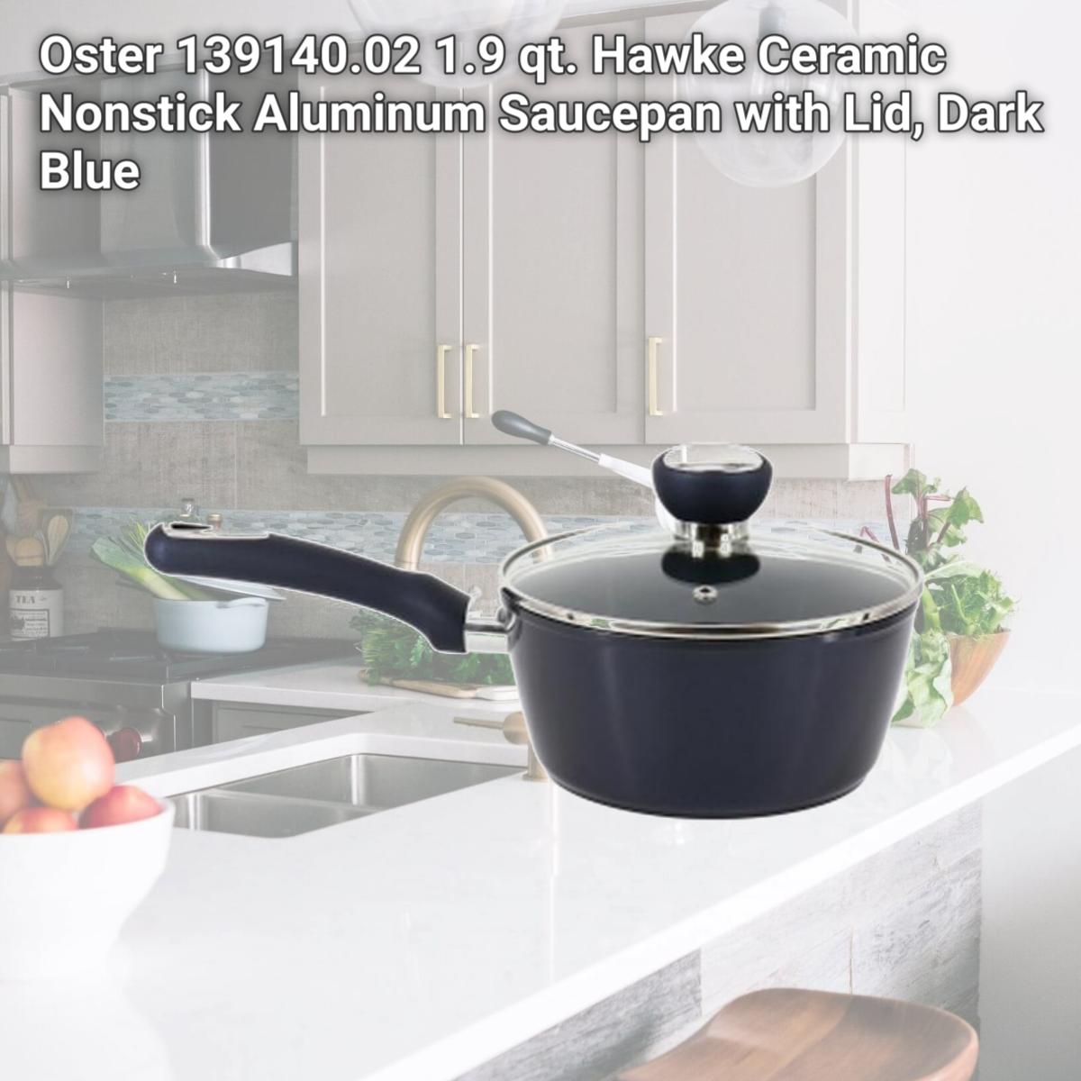 Picture of Oster 139140.02 1.9 qt. Hawke Ceramic Nonstick Aluminum Saucepan with Lid, Dark Blue