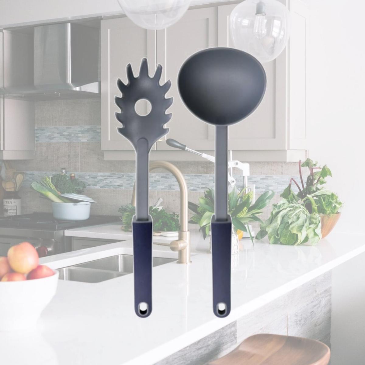 Picture of Oster 137545.02 Bluemarine Ladle & Pasta Server Utensil Set, Navy Blue - 2 Piece
