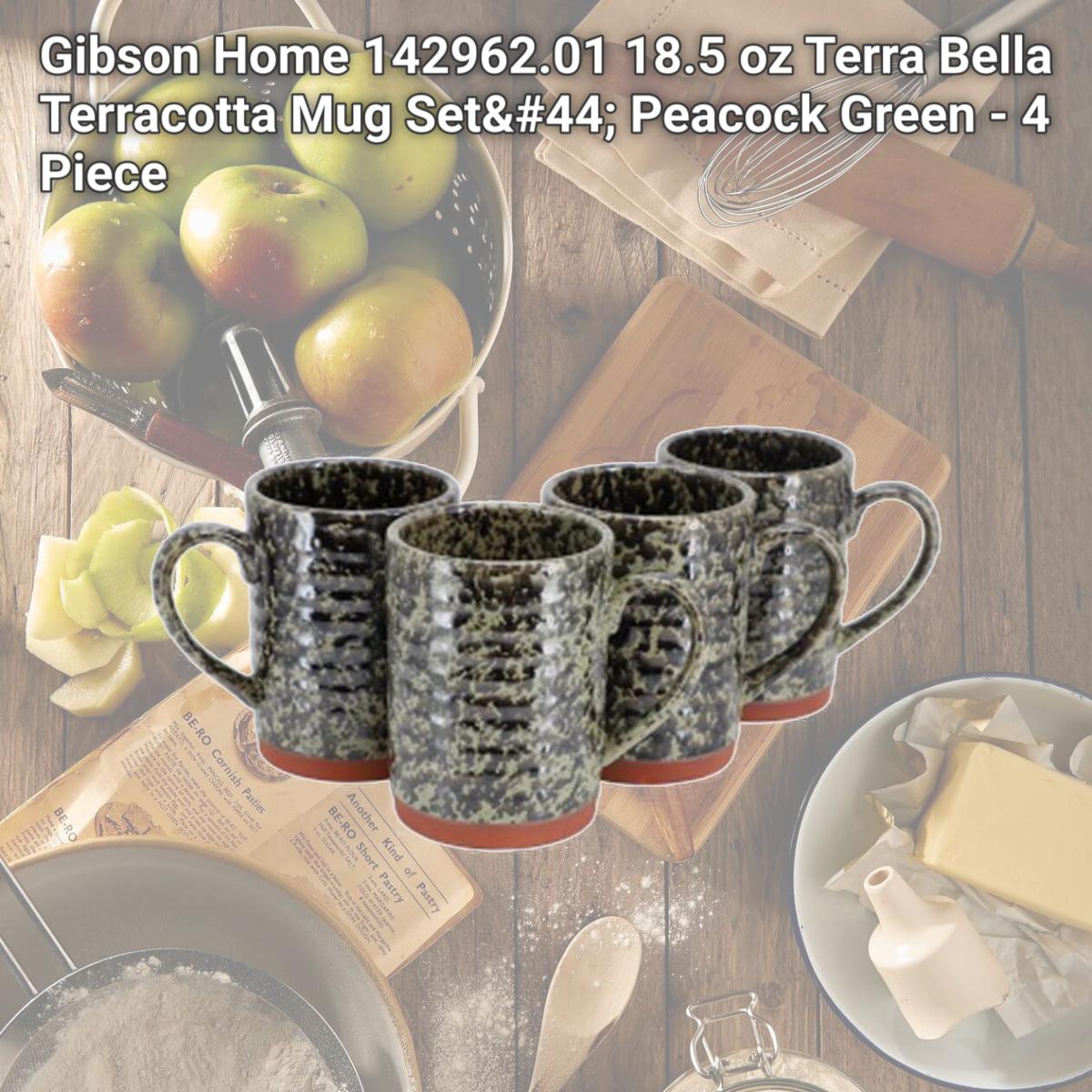 Picture of Gibson Home 142962.01 18.5 oz Terra Bella Terracotta Mug Set, Peacock Green - 4 Piece