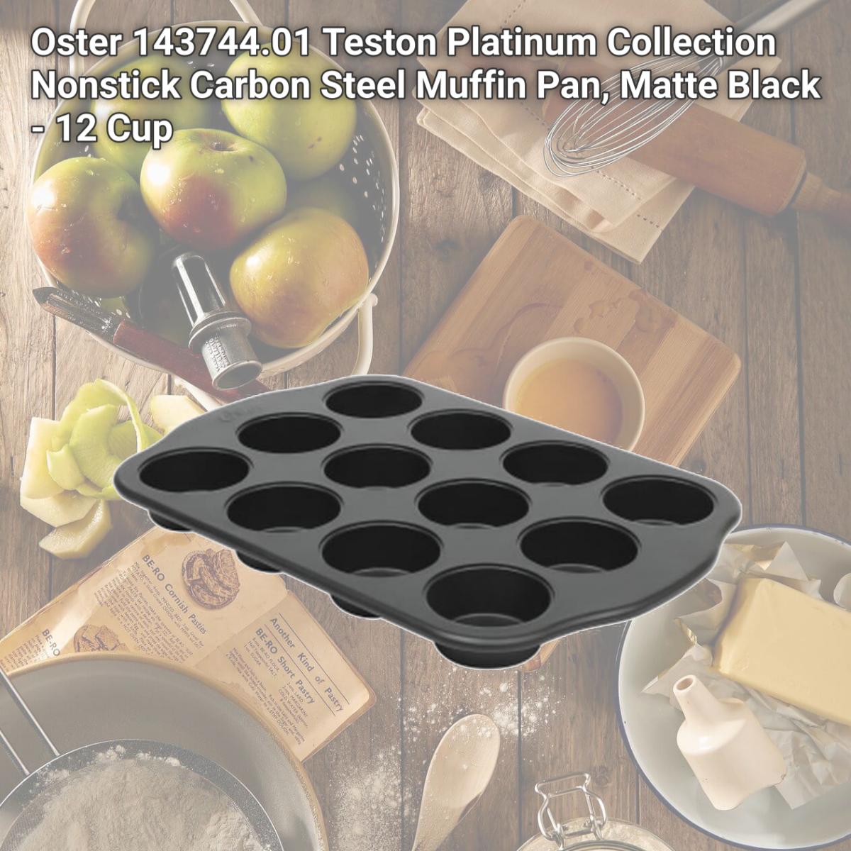 Picture of Oster 143744.01 Teston Platinum Collection Nonstick Carbon Steel Muffin Pan, Matte Black - 12 Cup
