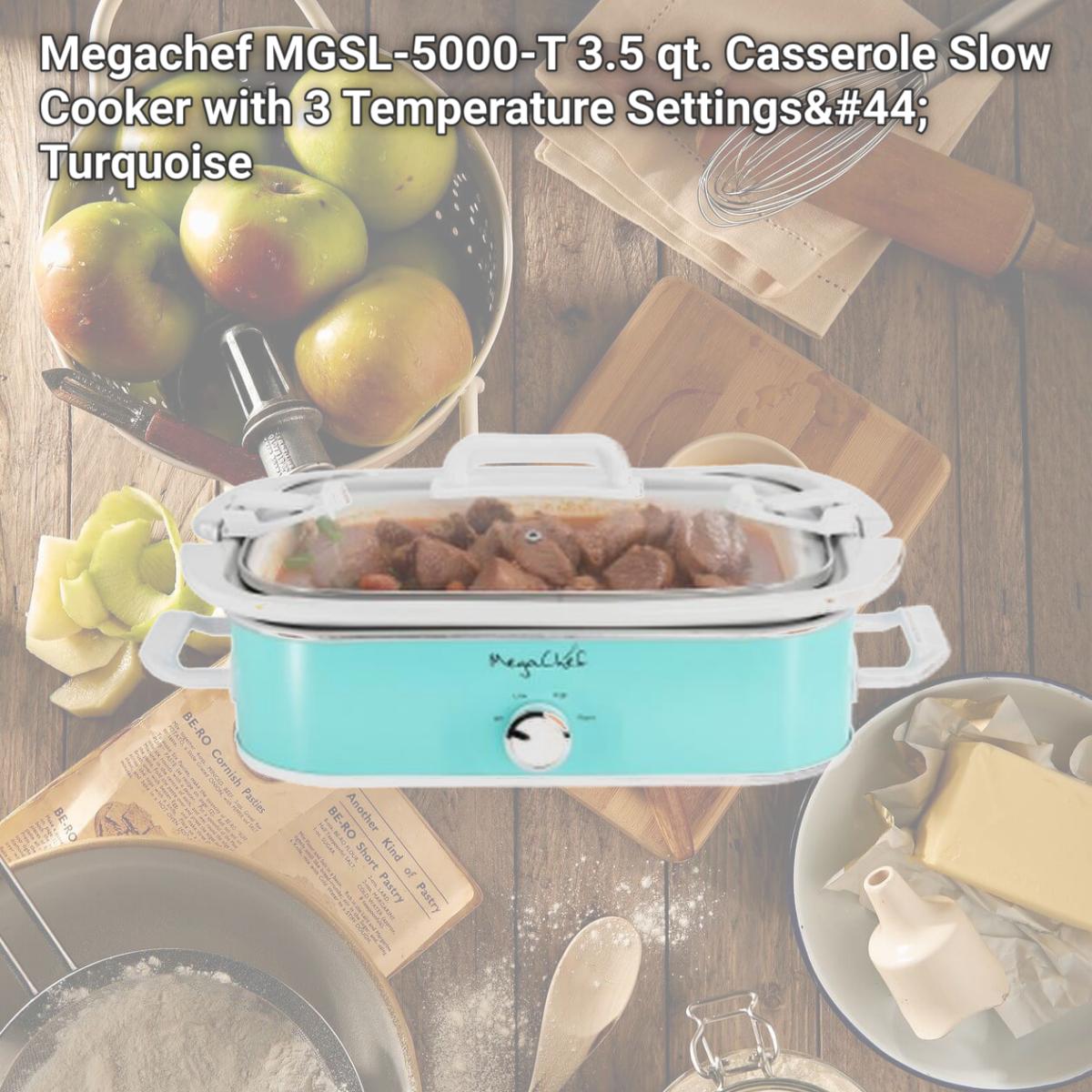 Picture of Megachef MGSL-5000-T 3.5 qt. Casserole Slow Cooker with 3 Temperature Settings, Turquoise