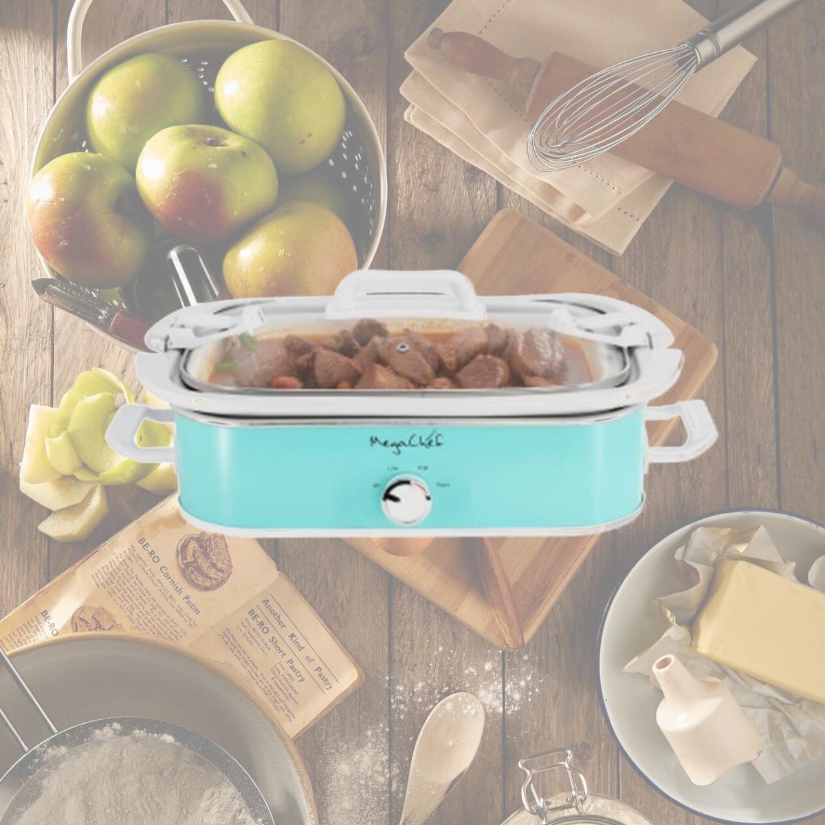 Picture of Megachef MGSL-5000-T 3.5 qt. Casserole Slow Cooker with 3 Temperature Settings, Turquoise
