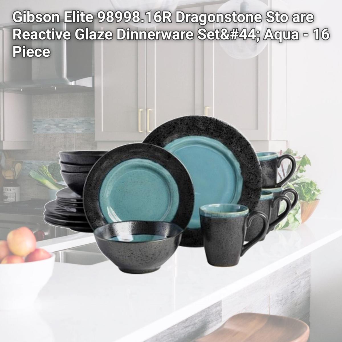 Picture of Gibson Elite 98998.16R Dragonstone Sto are Reactive Glaze Dinnerware Set, Aqua - 16 Piece