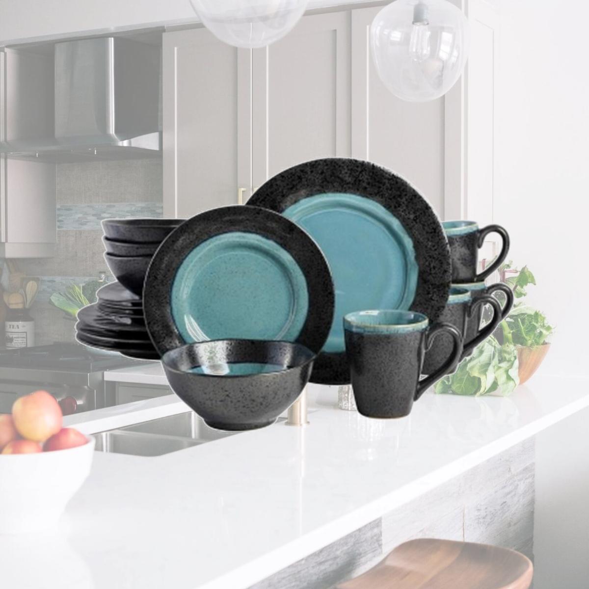 Picture of Gibson Elite 98998.16R Dragonstone Sto are Reactive Glaze Dinnerware Set, Aqua - 16 Piece