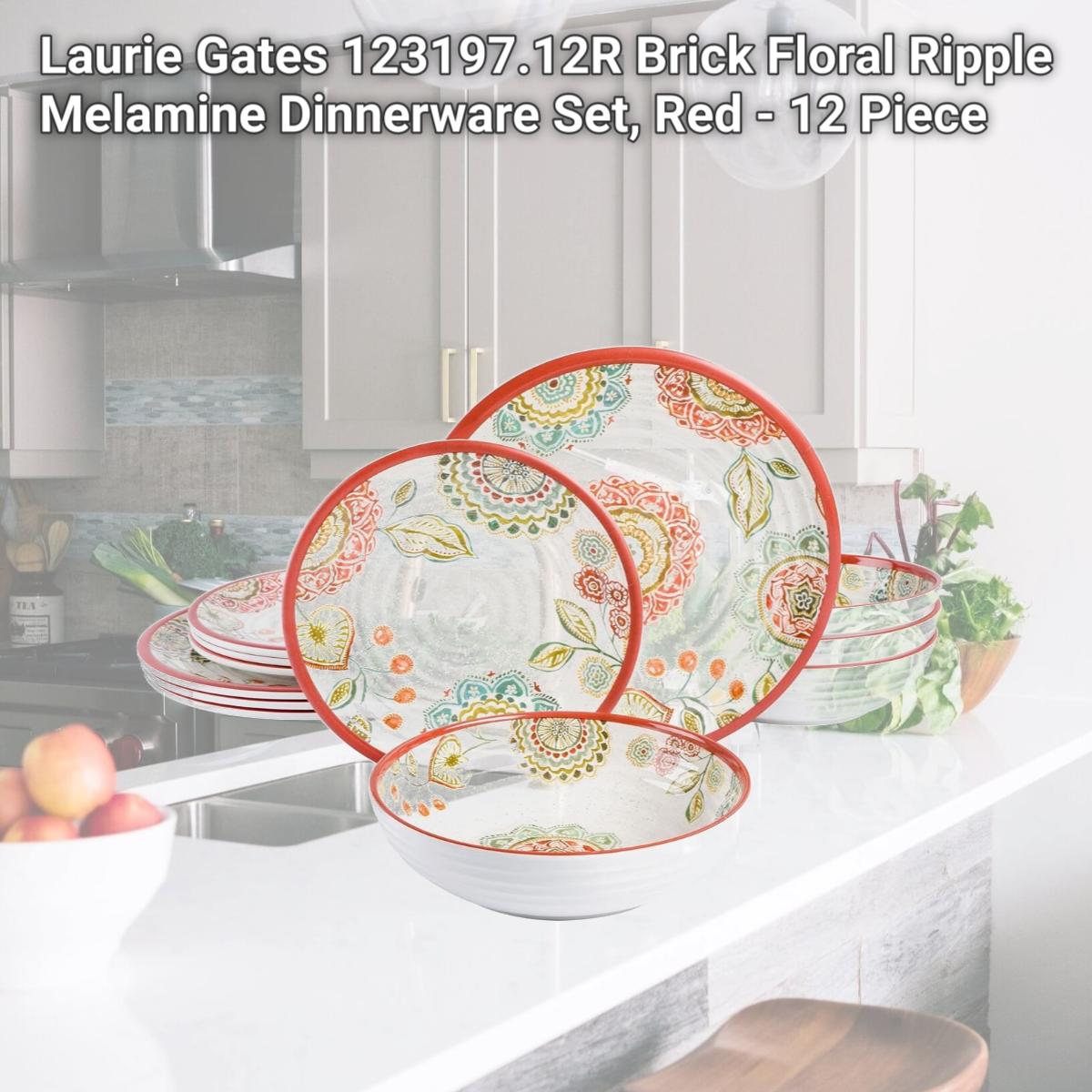 Picture of Laurie Gates 123197.12R Brick Floral Ripple Melamine Dinnerware Set, Red - 12 Piece