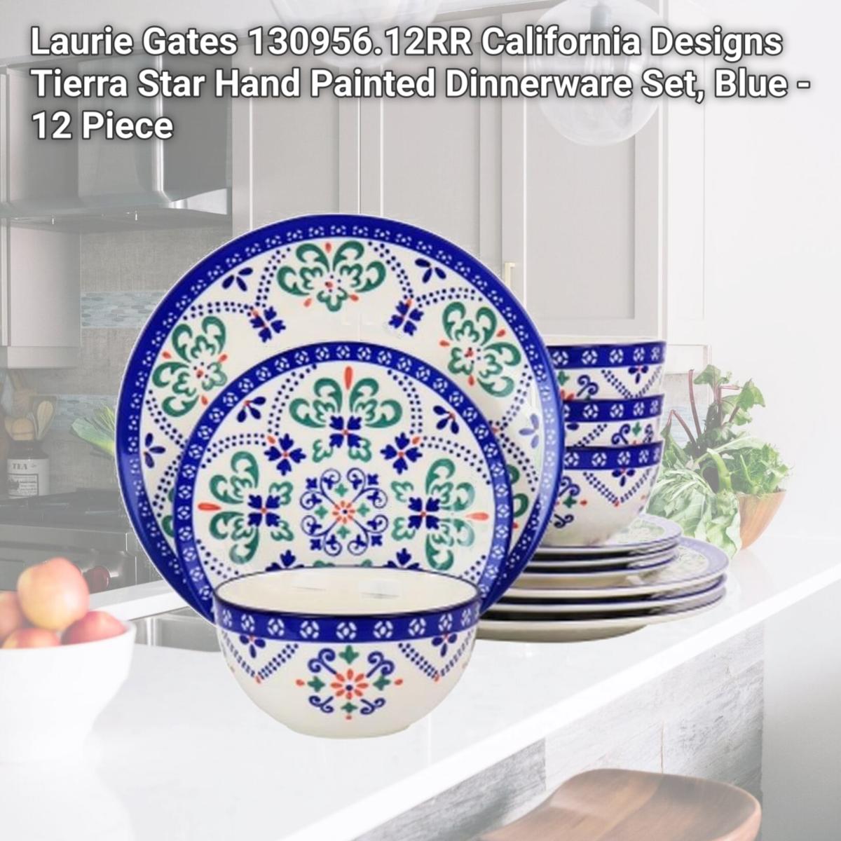 Picture of Laurie Gates 130956.12RR California Designs Tierra Star Hand Painted Dinnerware Set, Blue - 12 Piece