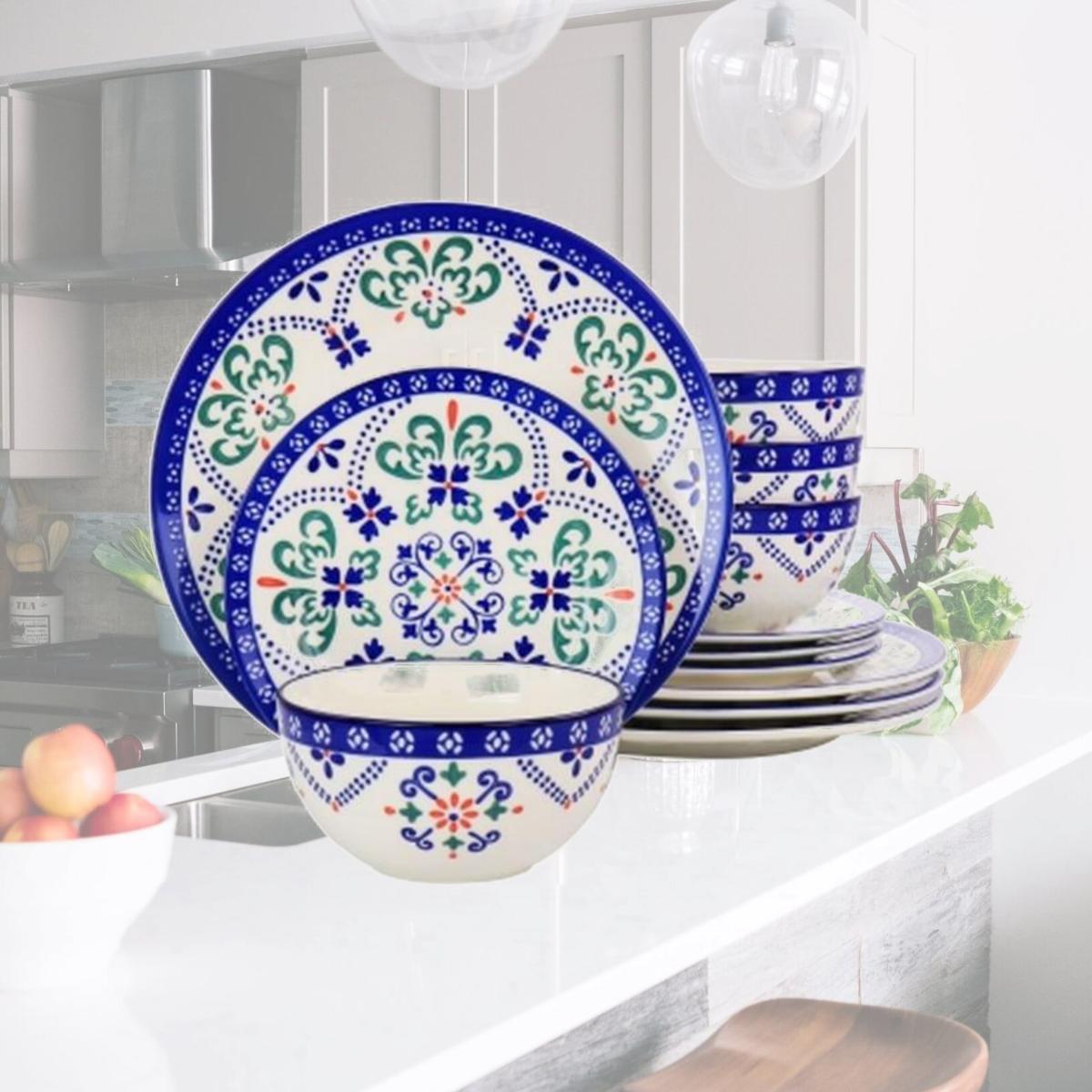 Picture of Laurie Gates 130956.12RR California Designs Tierra Star Hand Painted Dinnerware Set, Blue - 12 Piece