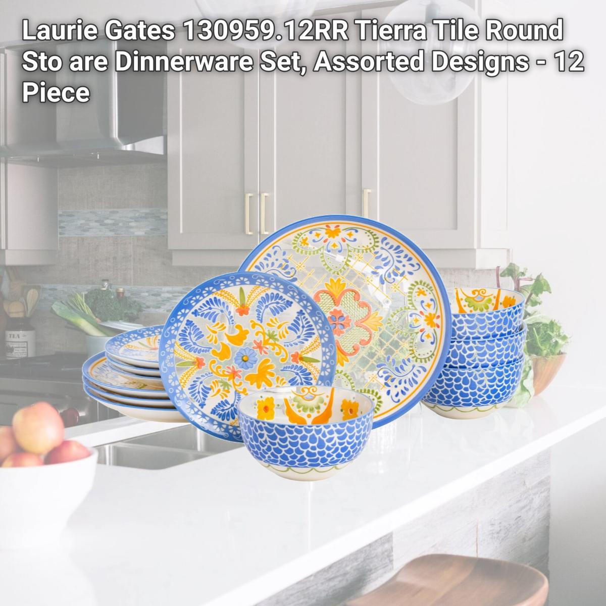 Picture of Laurie Gates 130959.12RR Tierra Tile Round Sto are Dinnerware Set, Assorted Designs - 12 Piece